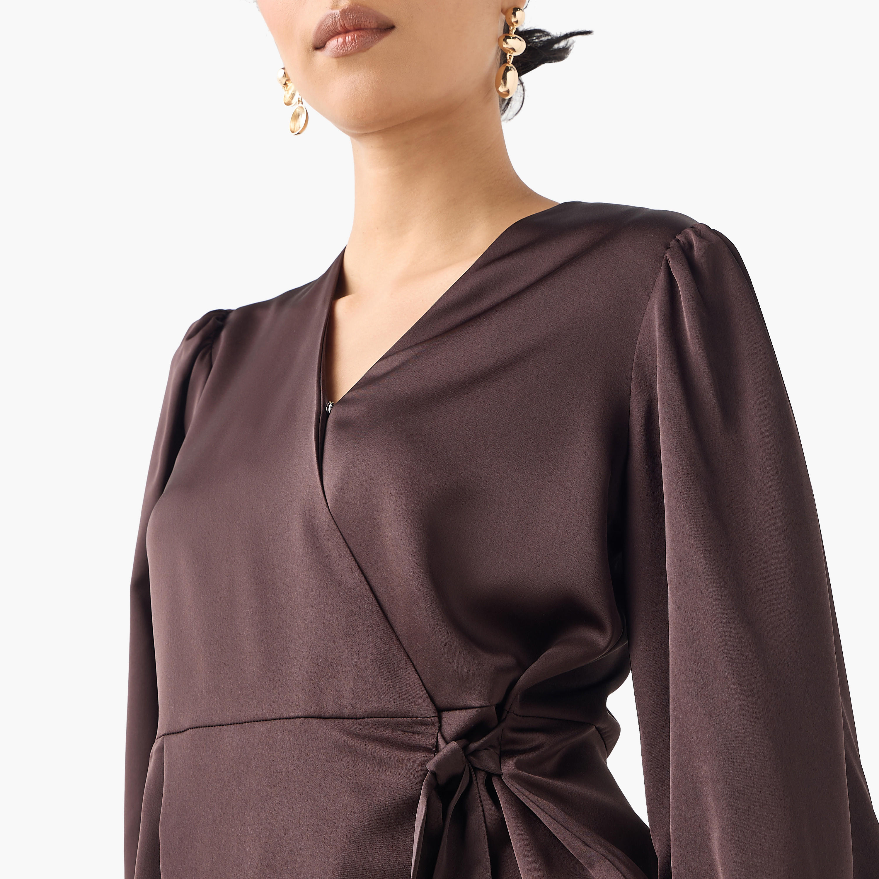 Iconic V-neck Wrap Top with Long Sleeves and Tie-Up Detail-women-clothing-shirtsandblouses-blouses-image-4
