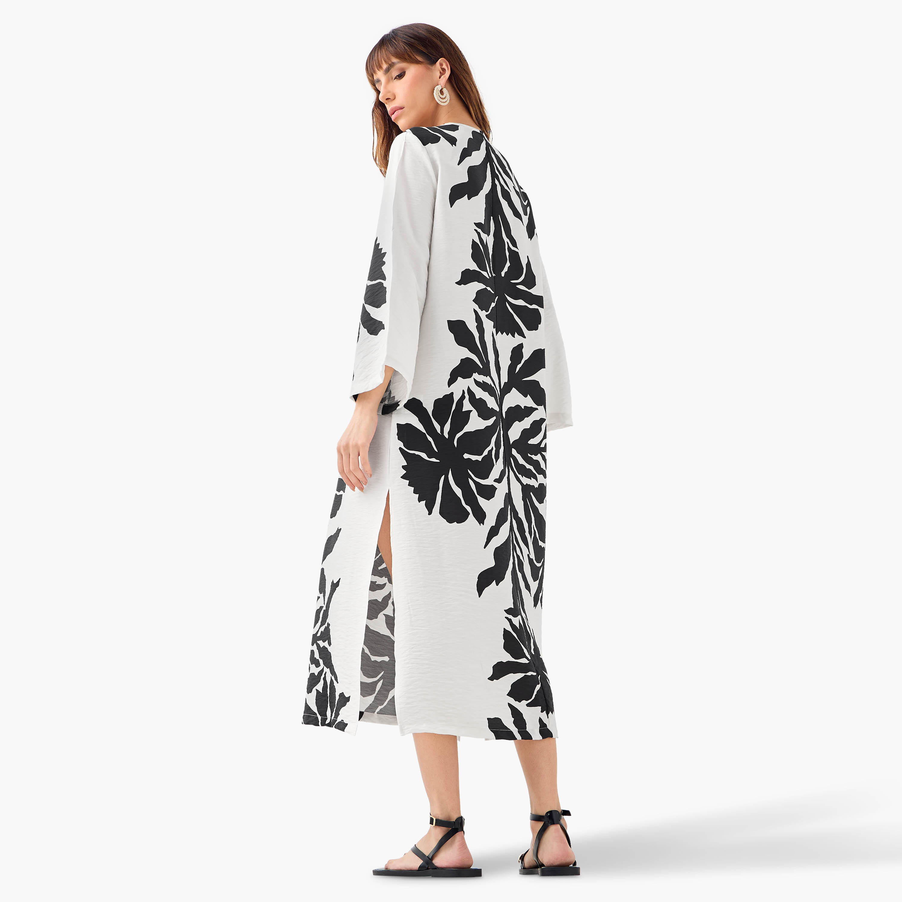Iconic Embellished V-neck Dress with Slits and Long Sleeves-women-clothing-dresses-image-3