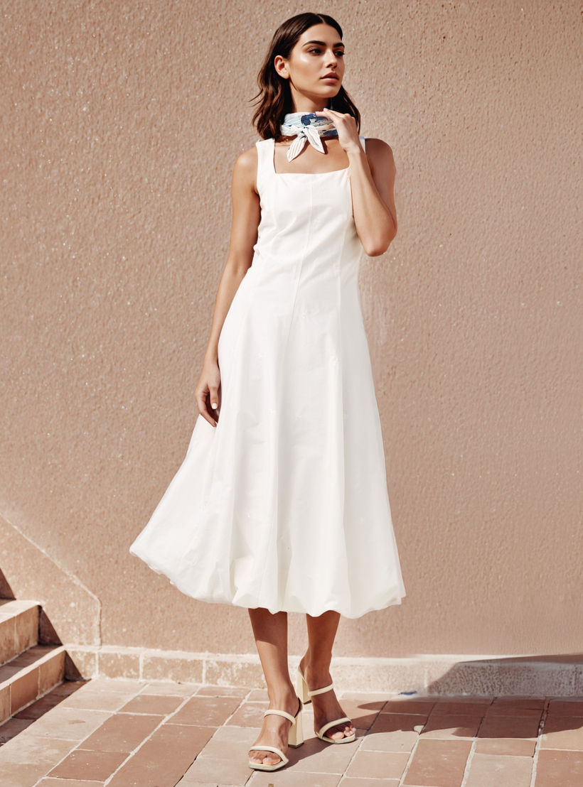 فستان دون أكمام بياقة مربعة مع وشاح بطبعات من آيكونيك-women-clothing-dresses-image-1