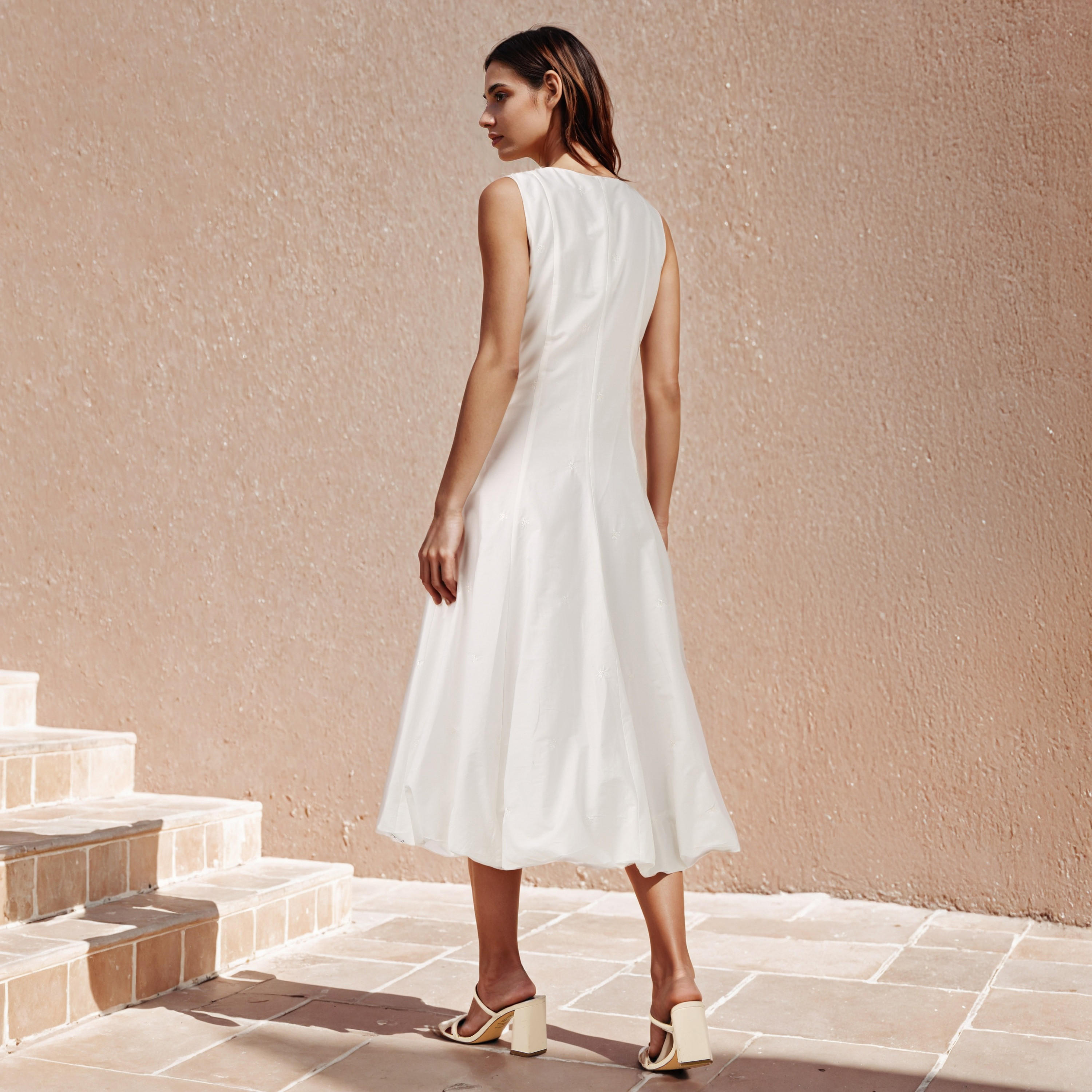 فستان دون أكمام بياقة مربعة مع وشاح بطبعات من آيكونيك-women-clothing-dresses-image-4