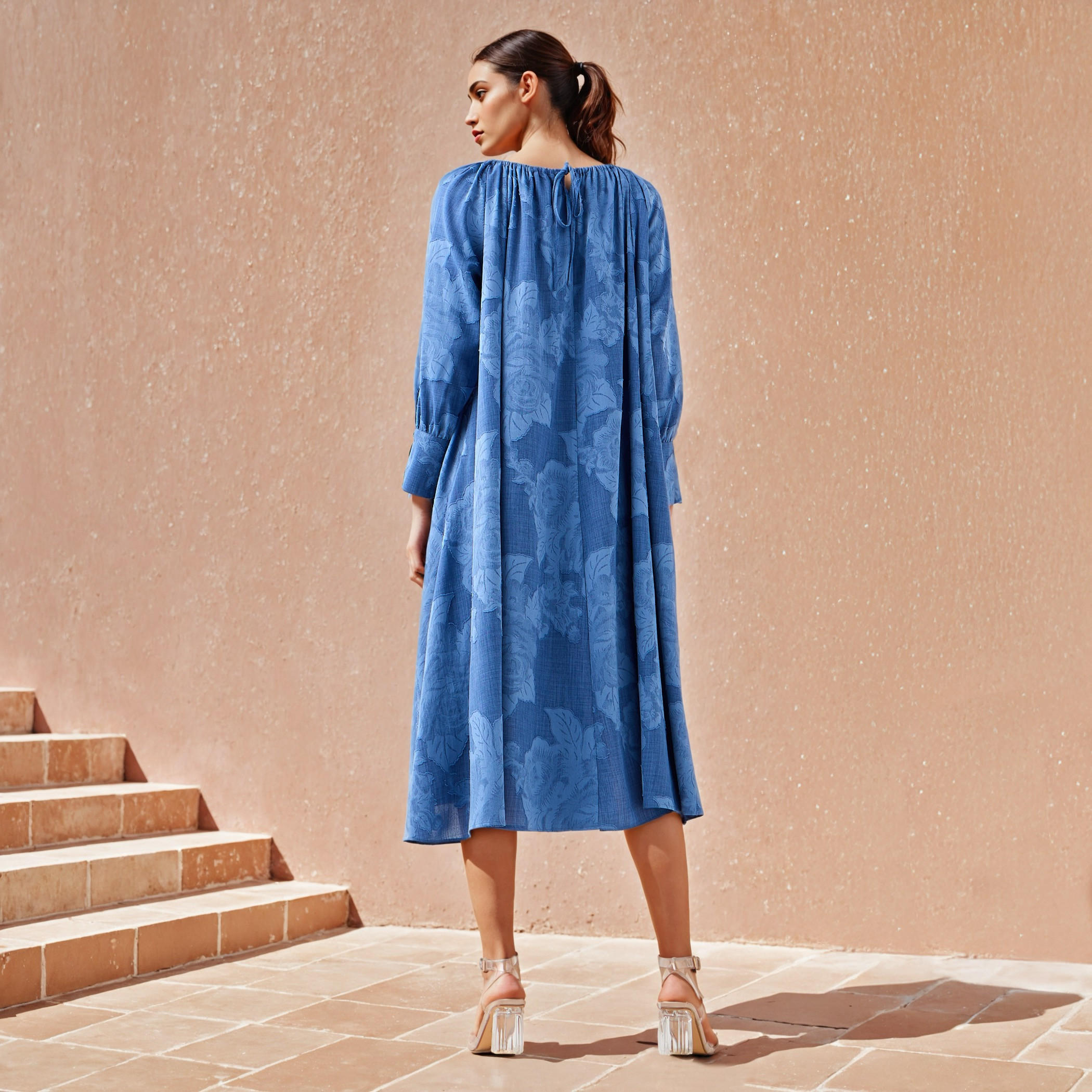 Iconic Floral Gathered Dress with Volume Sleeves and Pockets-women-clothing-dresses-image-3