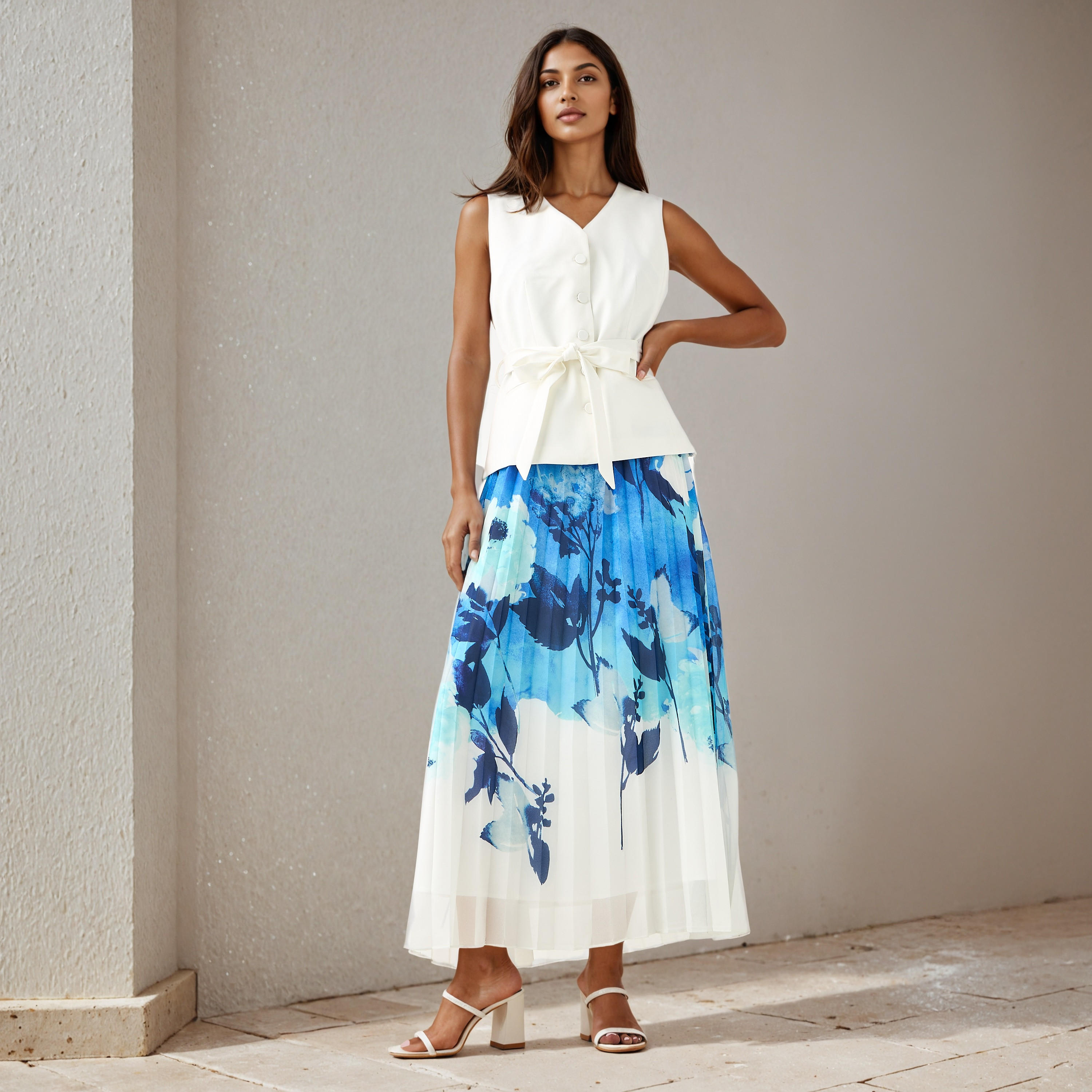فستان دون أكمام بطبعات وحزام من أيكونيك-women-clothing-dresses-image-1