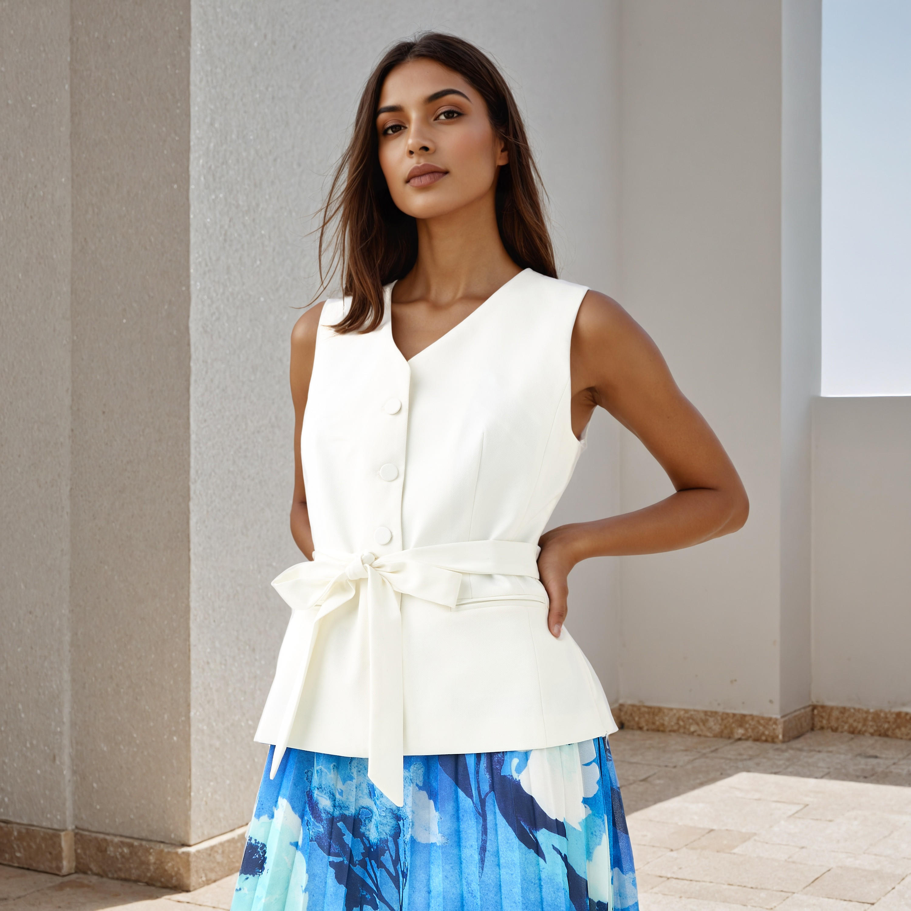 فستان دون أكمام بطبعات وحزام من أيكونيك-women-clothing-dresses-image-4