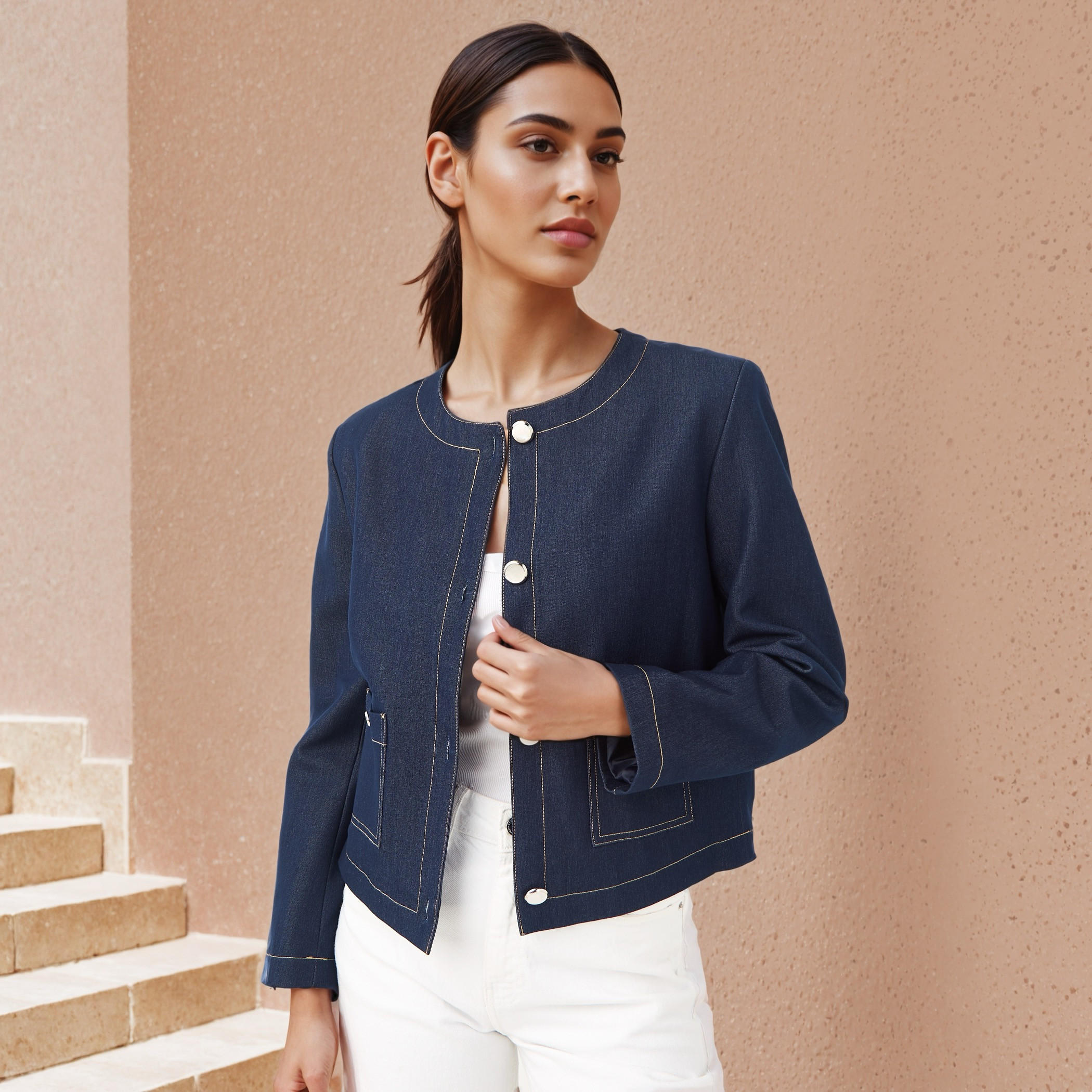 جاكيت دينم بقصّة عادية من آيكونيك-women-winterwear-coatsandjackets-jackets-image-1