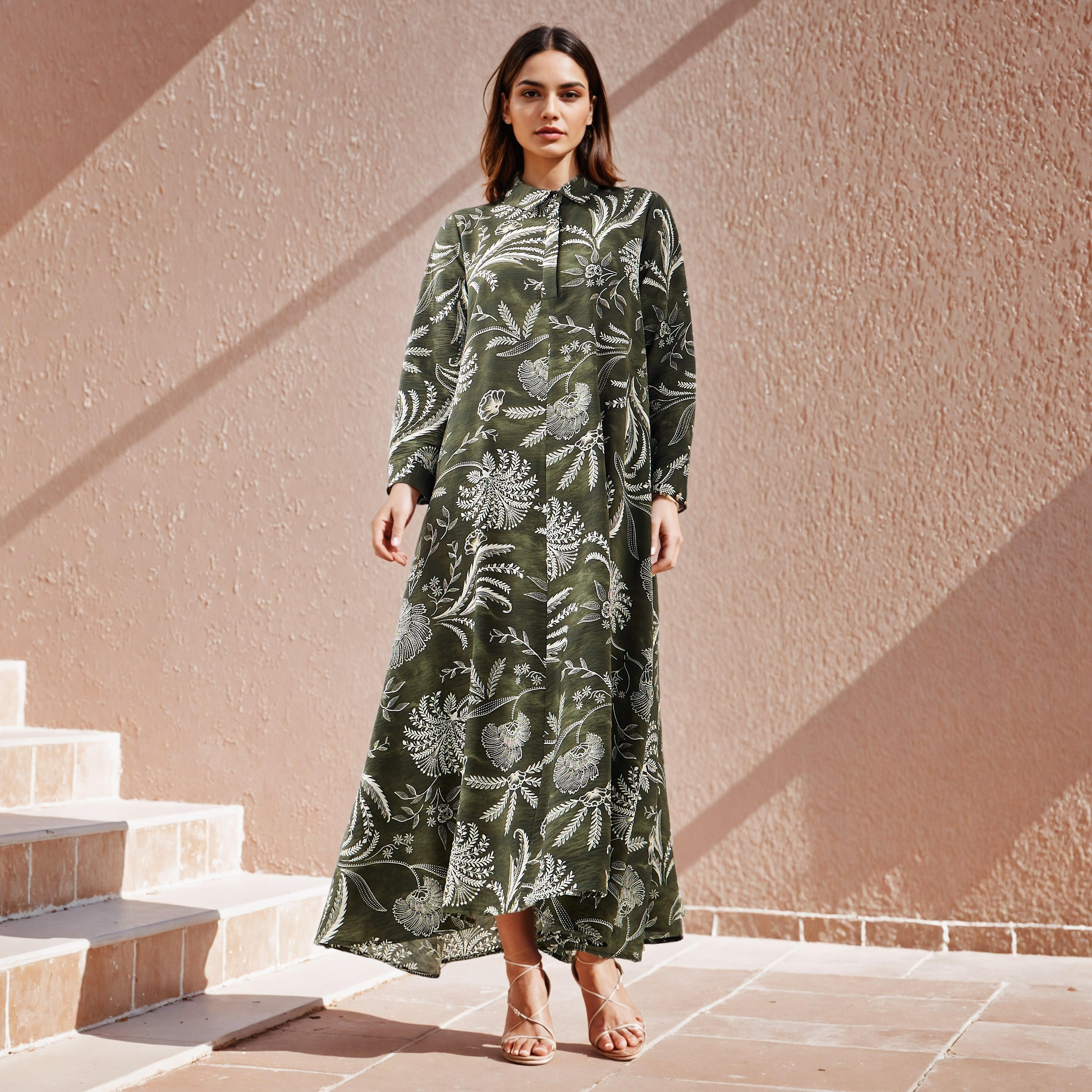 فستان ماكسي بطبعات وياقة عادية من أيكونيك-women-clothing-dresses-image-2