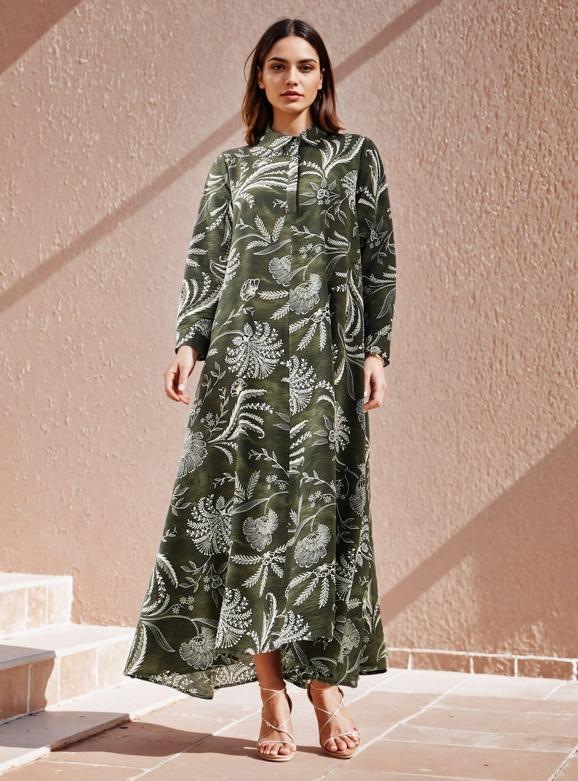 فستان ماكسي بطبعات وياقة عادية من أيكونيك-women-clothing-dresses-image-2