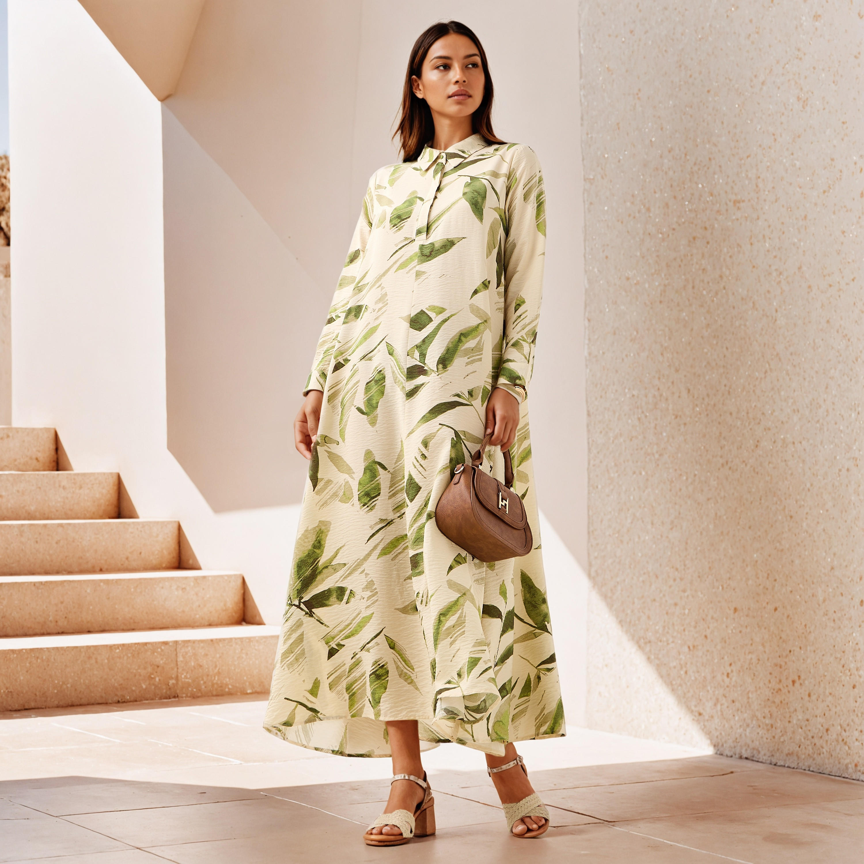 فستان ماكسي بطبعات وياقة عادية من أيكونيك-women-clothing-dresses-image-1