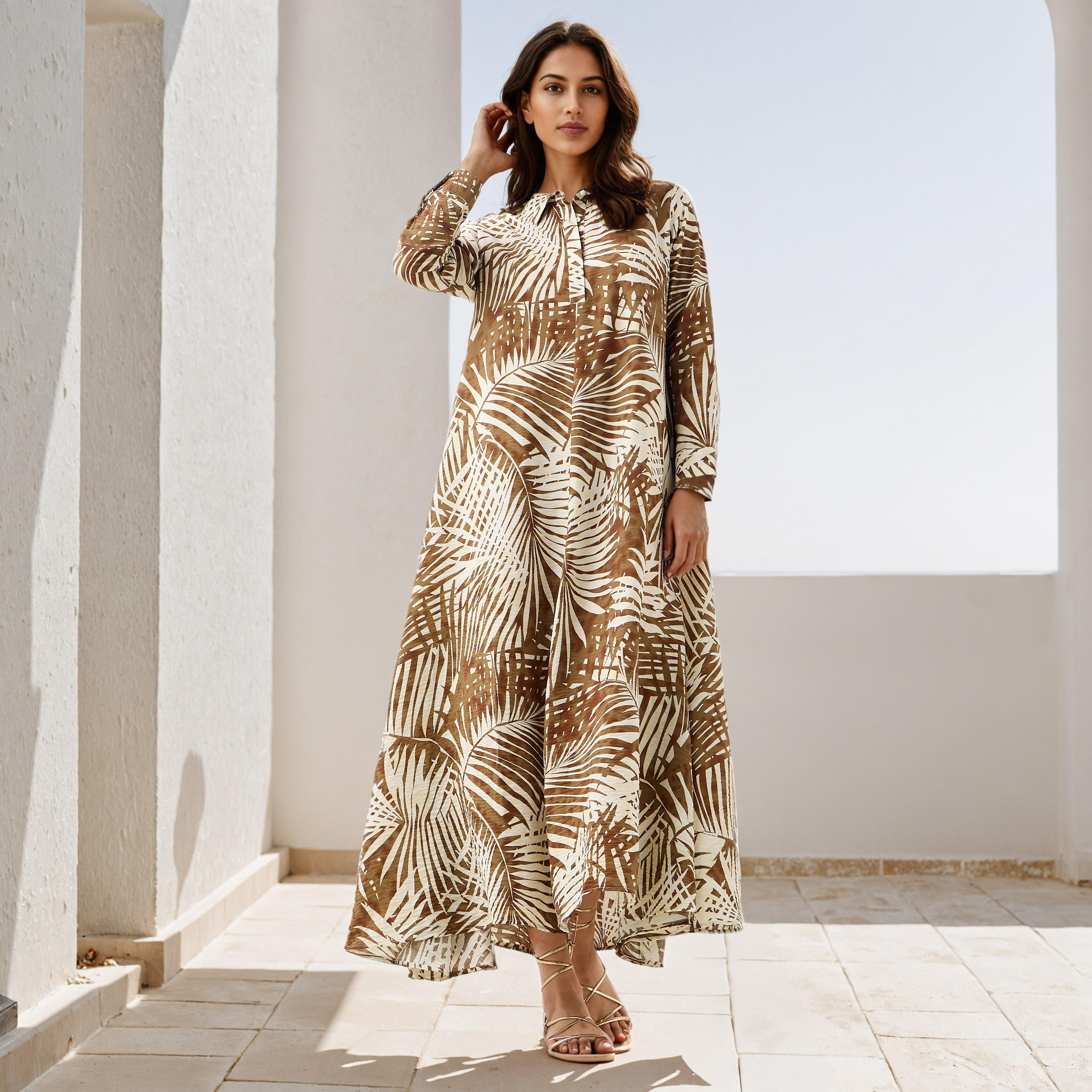 Iconic Printed Trapeze Maxi Dress with Collar-women-clothing-dresses-image-1