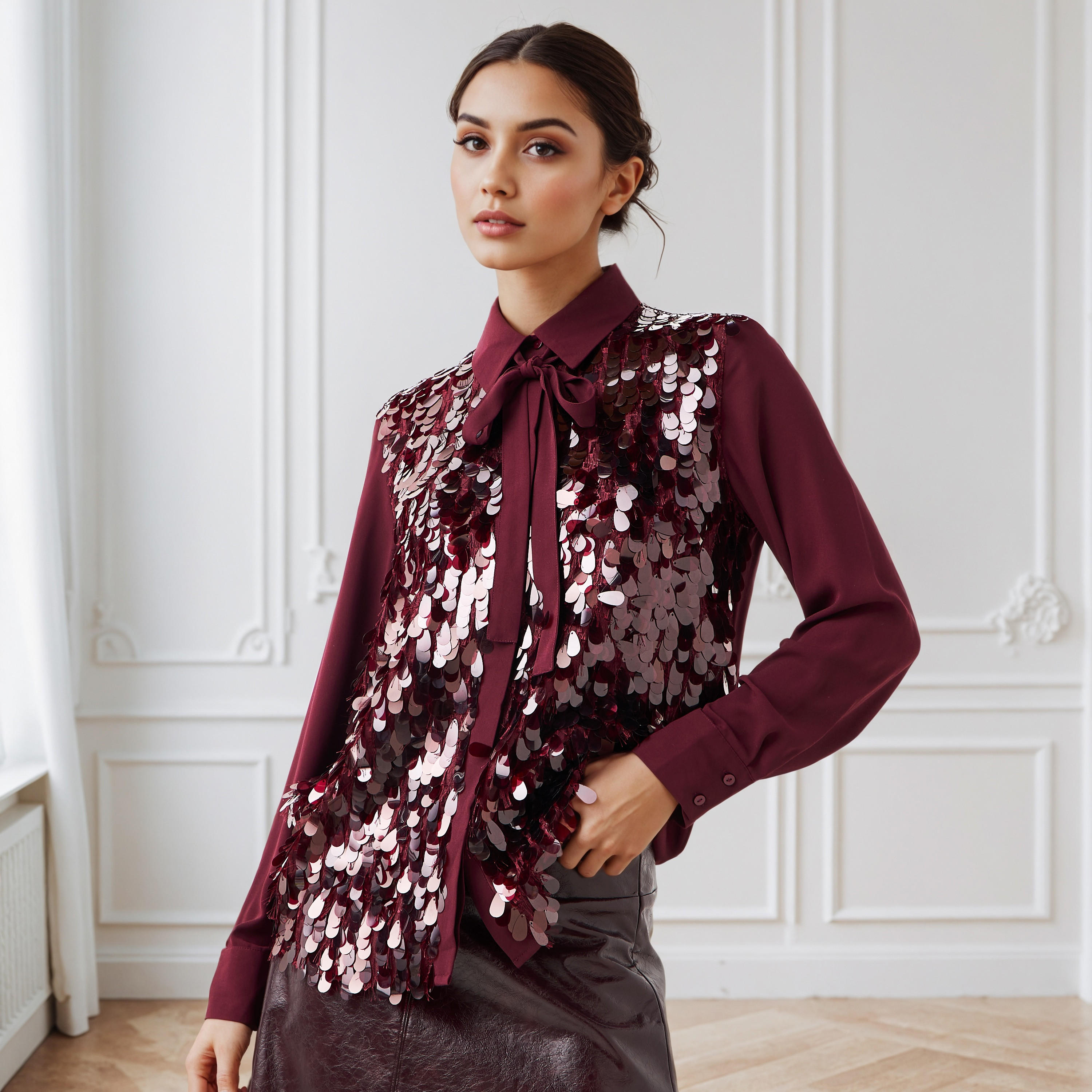 Iconic Regular Fit Pussy Bow Shirt with Sequin Detail-women-clothing-shirtsandblouses-shirts-image-1