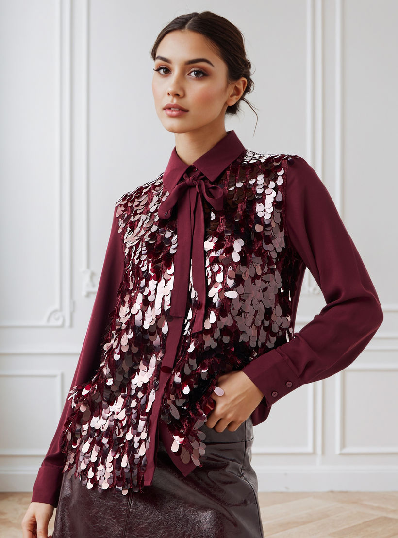 Iconic Regular Fit Pussy Bow Shirt with Sequin Detail-women-clothing-shirtsandblouses-shirts-image-1