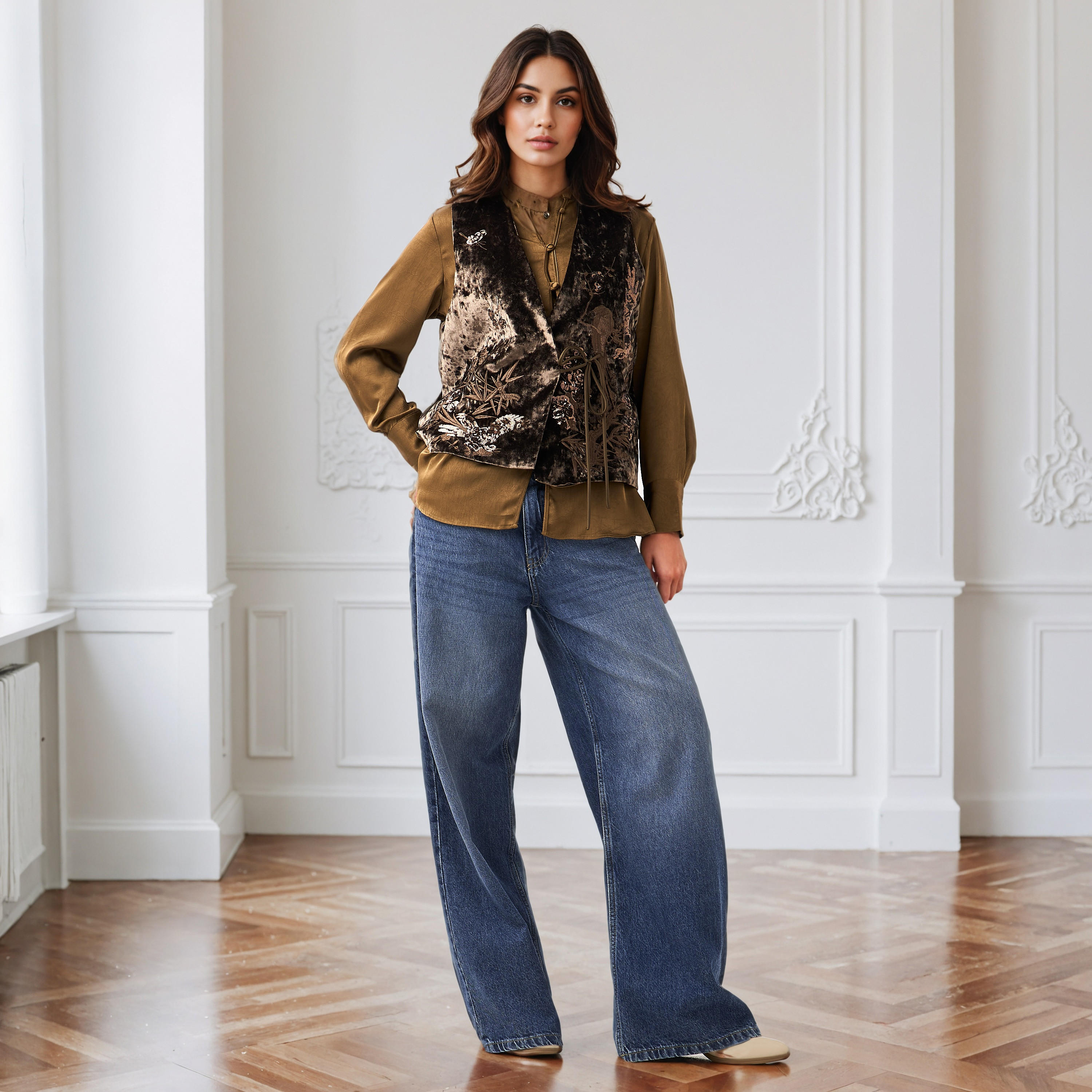قميص بقصّة عادية مع معطف مخملي مطرز بالترتر من آيكونيك-women-clothing-shirtsandblouses-shirts-image-3