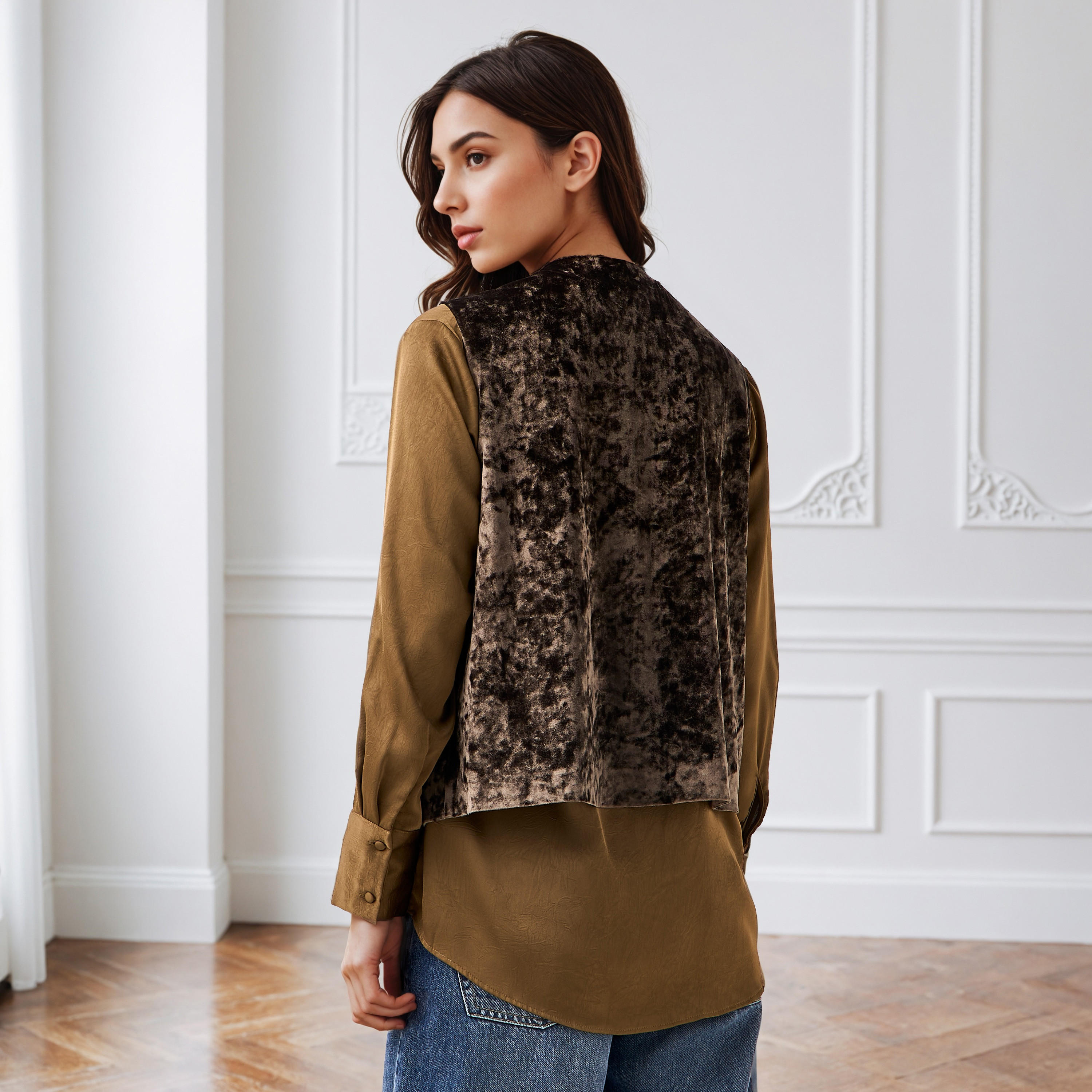 قميص بقصّة عادية مع معطف مخملي مطرز بالترتر من آيكونيك-women-clothing-shirtsandblouses-shirts-image-4