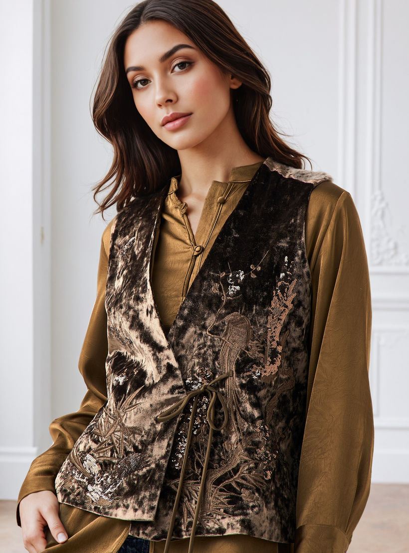 قميص بقصّة عادية مع معطف مخملي مطرز بالترتر من آيكونيك-women-clothing-shirtsandblouses-shirts-image-5