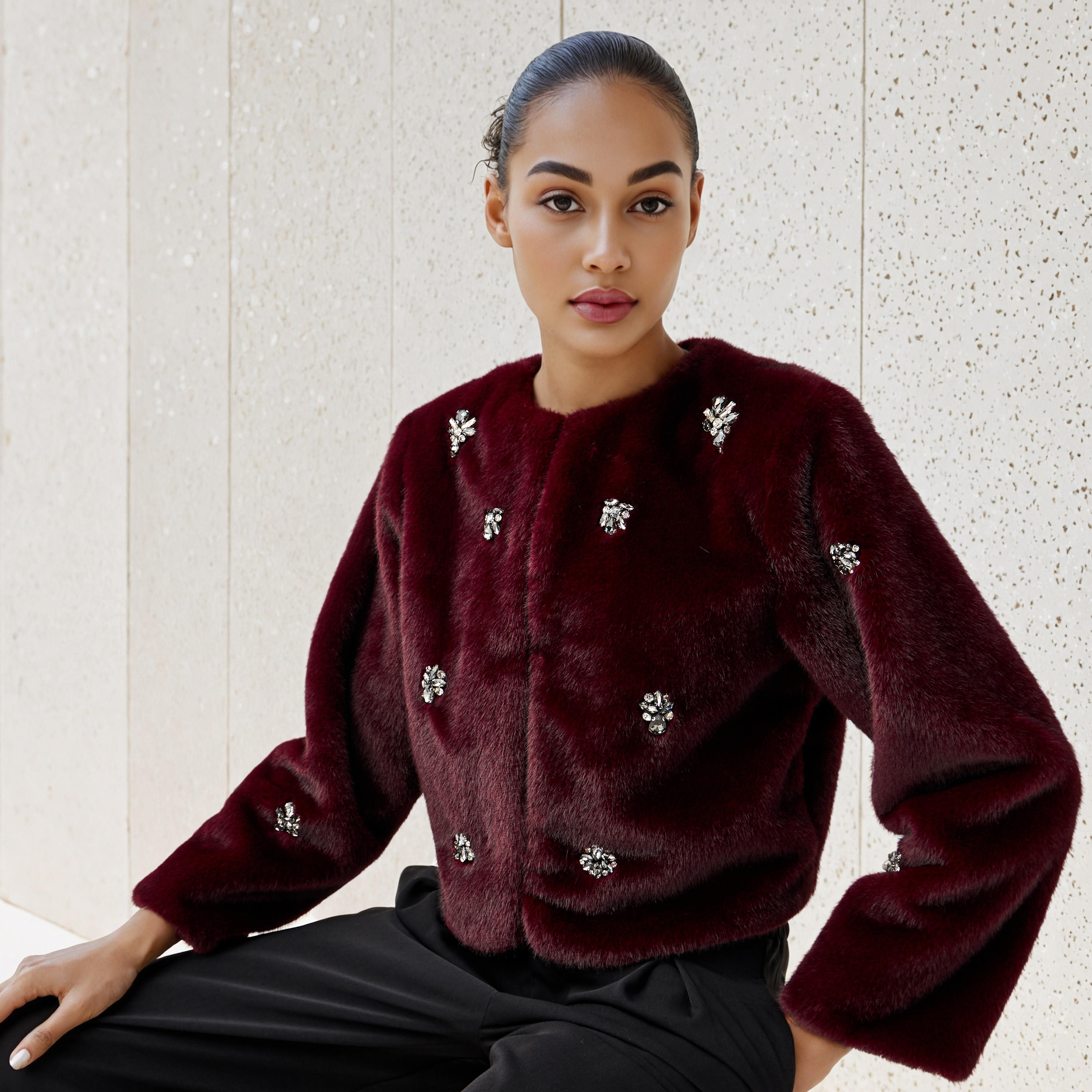 جاكيت فرو صناعي مزين من آيكونيك-women-winterwear-coatsandjackets-jackets-image-5