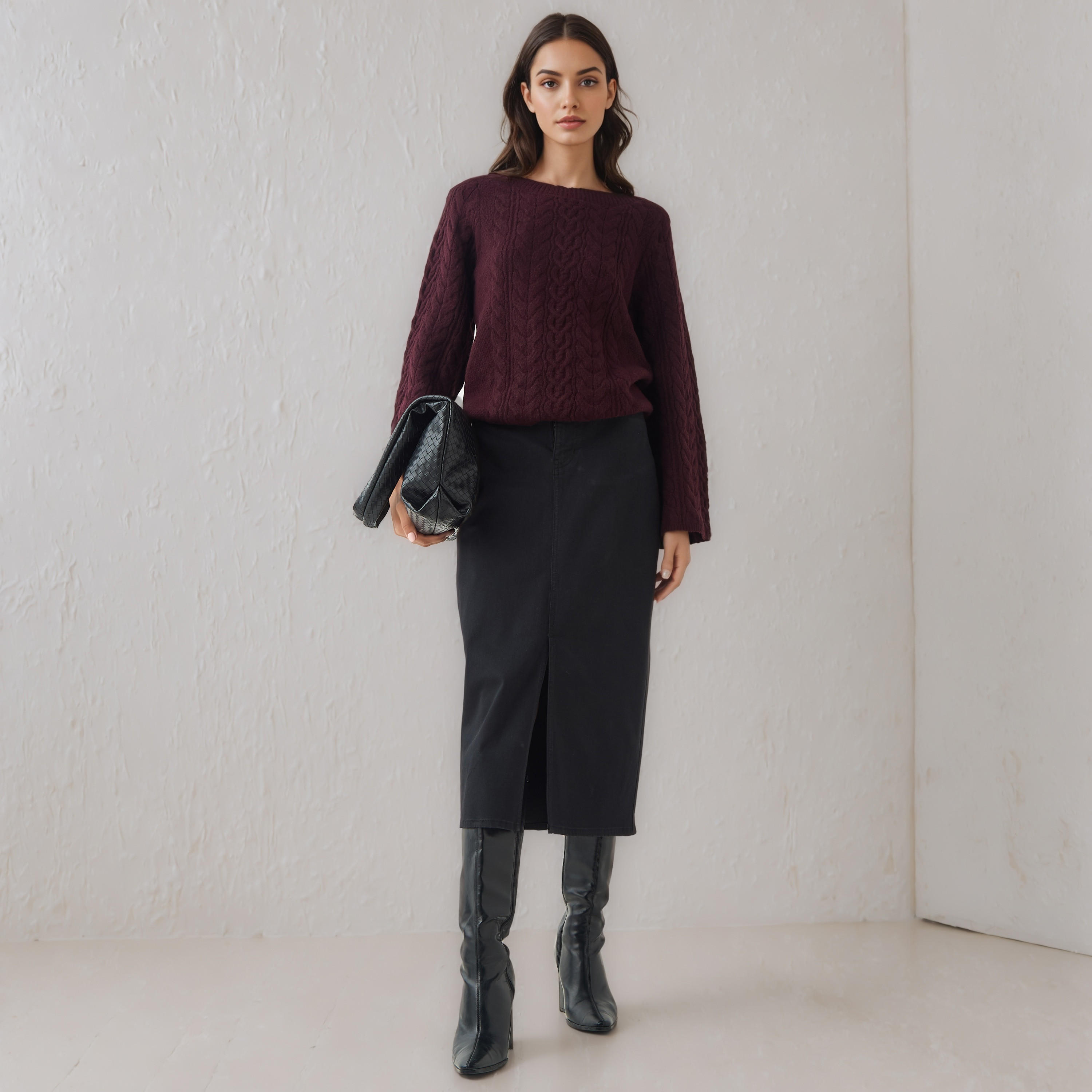 كنزة بياقة ضيقة وقصة عادية وحياكة كابل من آيكونيك-women-clothing-cardigansandjumpers-jumpers-image-2