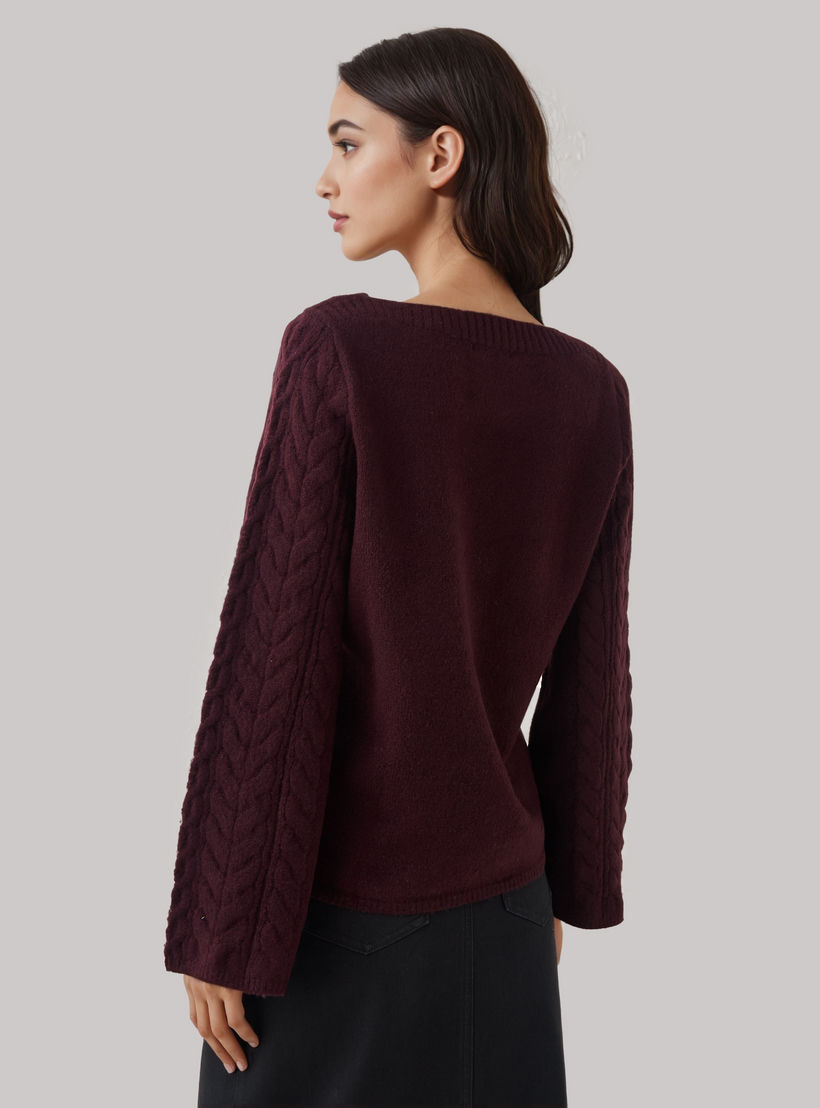 كنزة بياقة ضيقة وقصة عادية وحياكة كابل من آيكونيك-women-clothing-cardigansandjumpers-jumpers-image-3