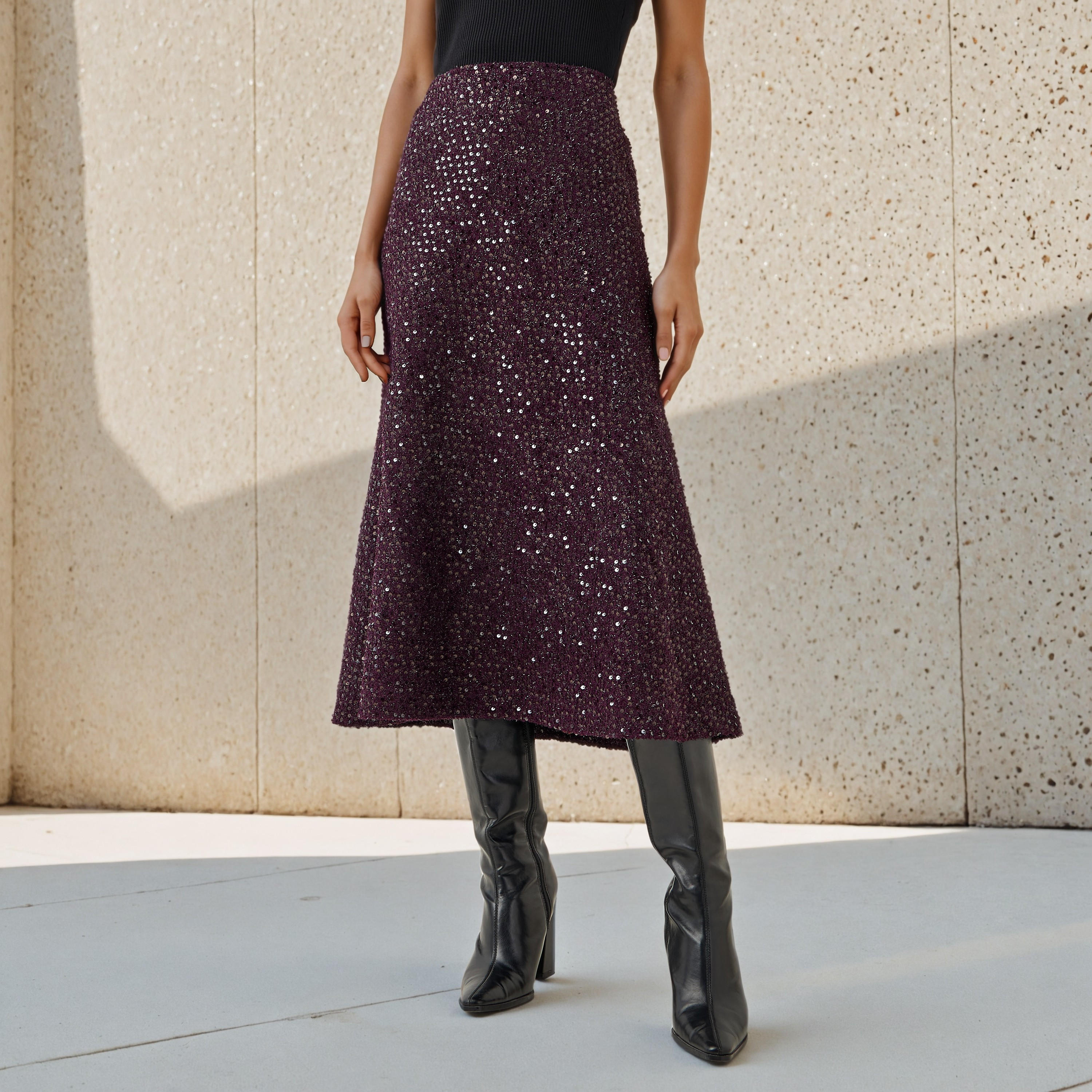 تنورة ميدي مزينة بالترتر من آيكونيك-women-clothing-bottoms-skirts-image-1