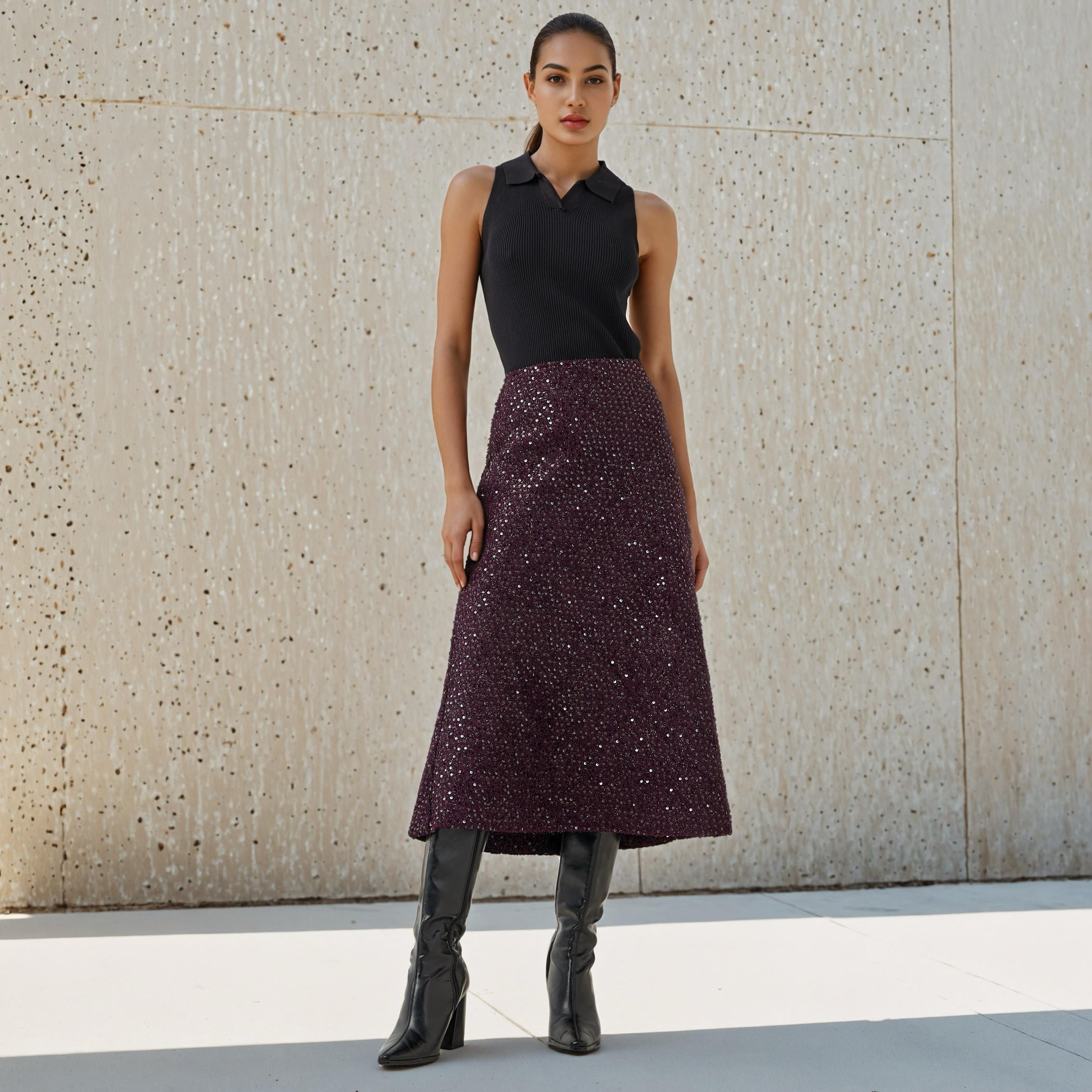 تنورة ميدي مزينة بالترتر من آيكونيك-women-clothing-bottoms-skirts-image-2