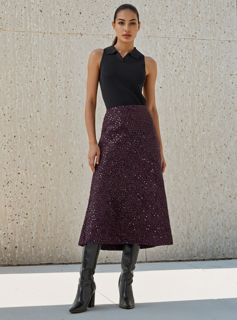 تنورة ميدي مزينة بالترتر من آيكونيك-women-clothing-bottoms-skirts-image-2
