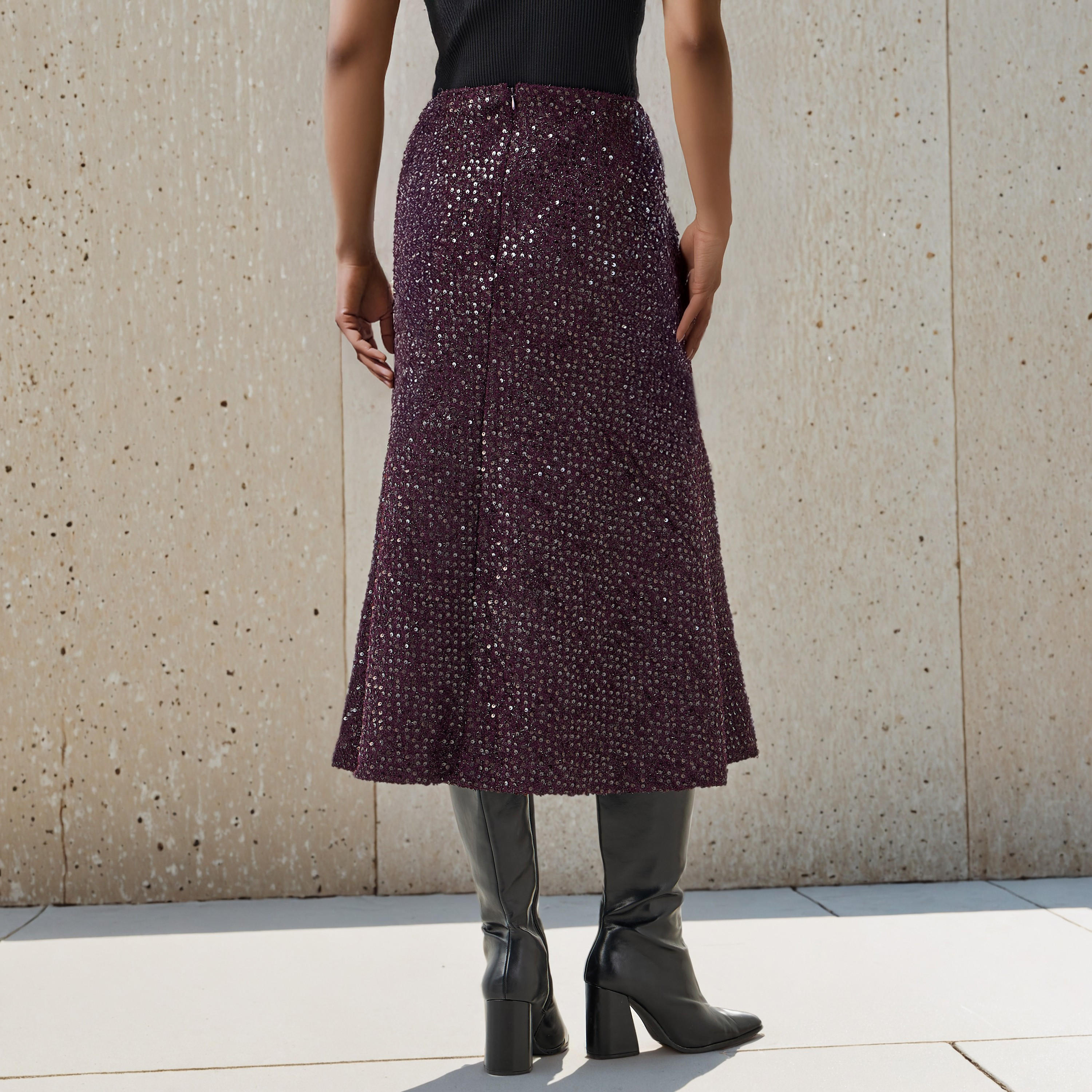تنورة ميدي مزينة بالترتر من آيكونيك-women-clothing-bottoms-skirts-image-3