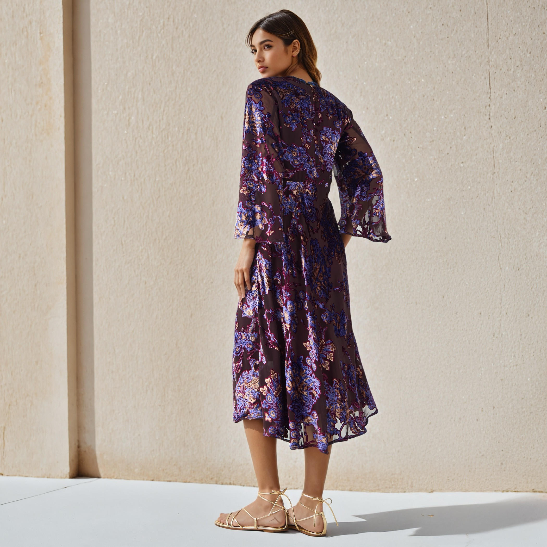 Iconic A-line Midi Dress with Flared Sleeves-women-clothing-dresses-image-3
