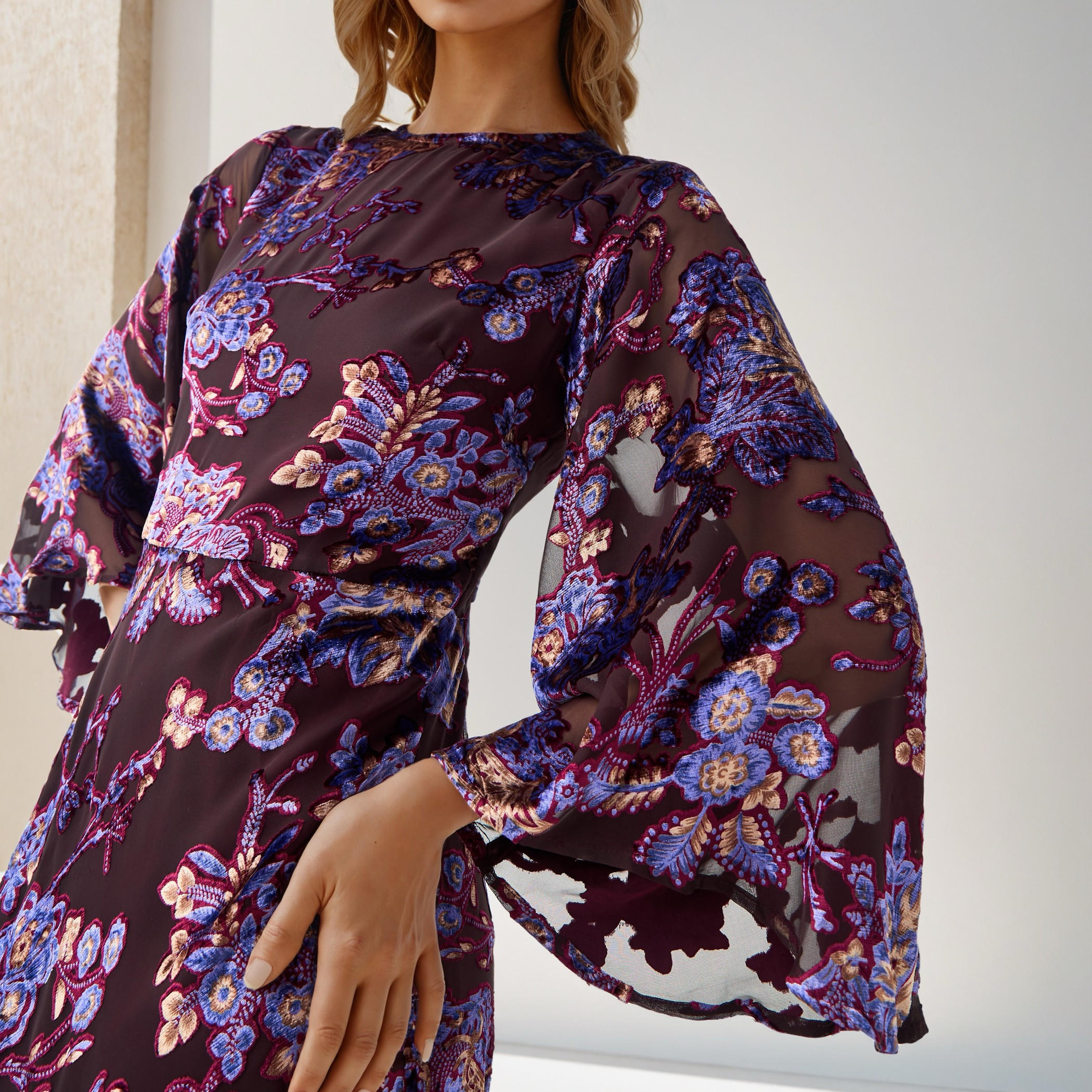 Iconic A-line Midi Dress with Flared Sleeves-women-clothing-dresses-image-4