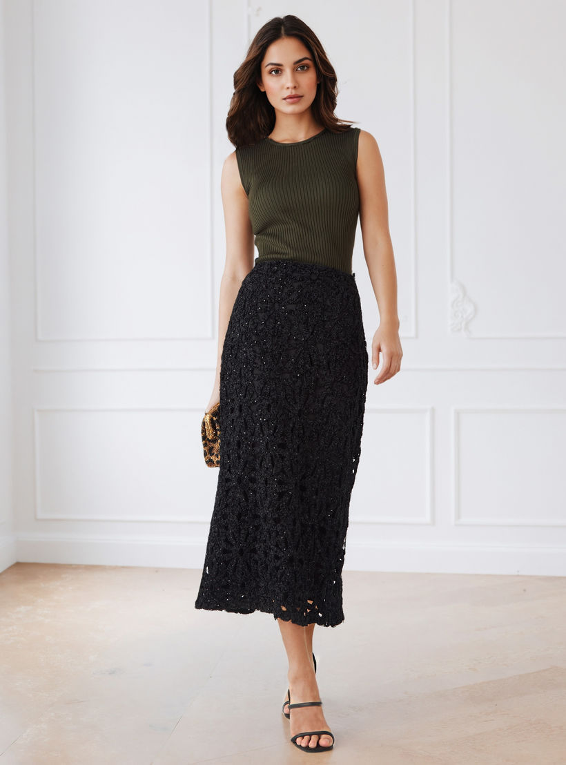 تنورة ترتر بقصّة ضيقة مزينة بدانتيل وسحّاب إغلاق من آيكونيك-women-clothing-bottoms-skirts-image-2