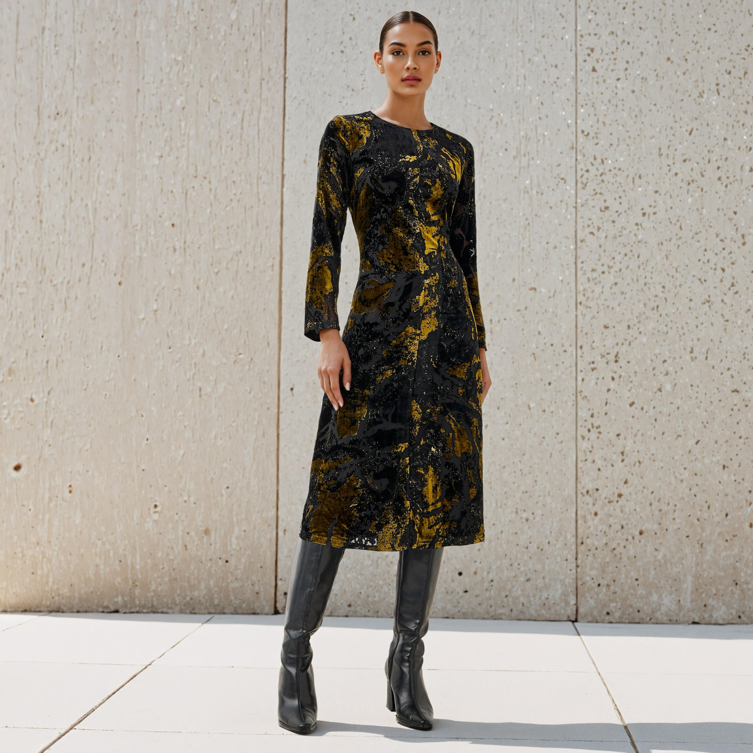 Iconic Burnout Detail Midi Dress-women-clothing-dresses-image-1
