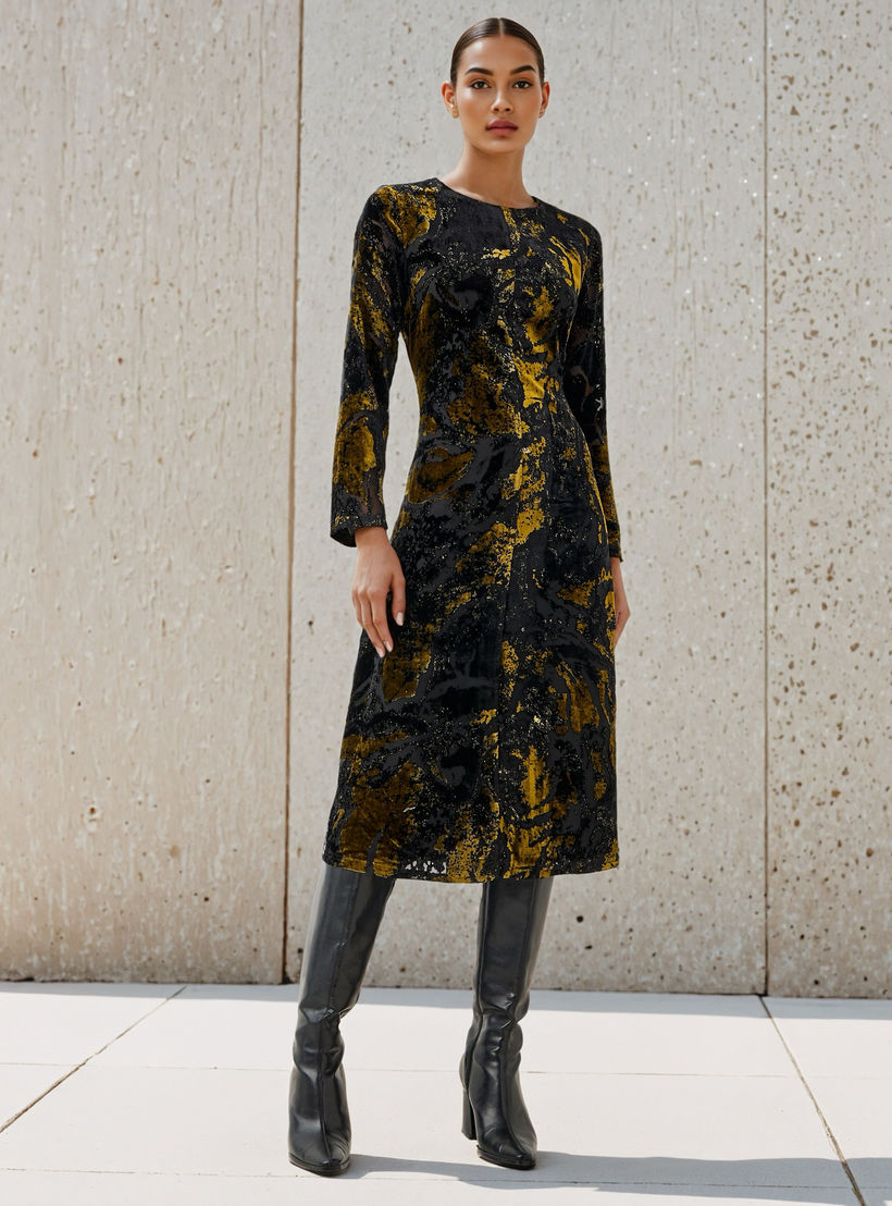 Iconic Burnout Detail Midi Dress-women-clothing-dresses-image-1