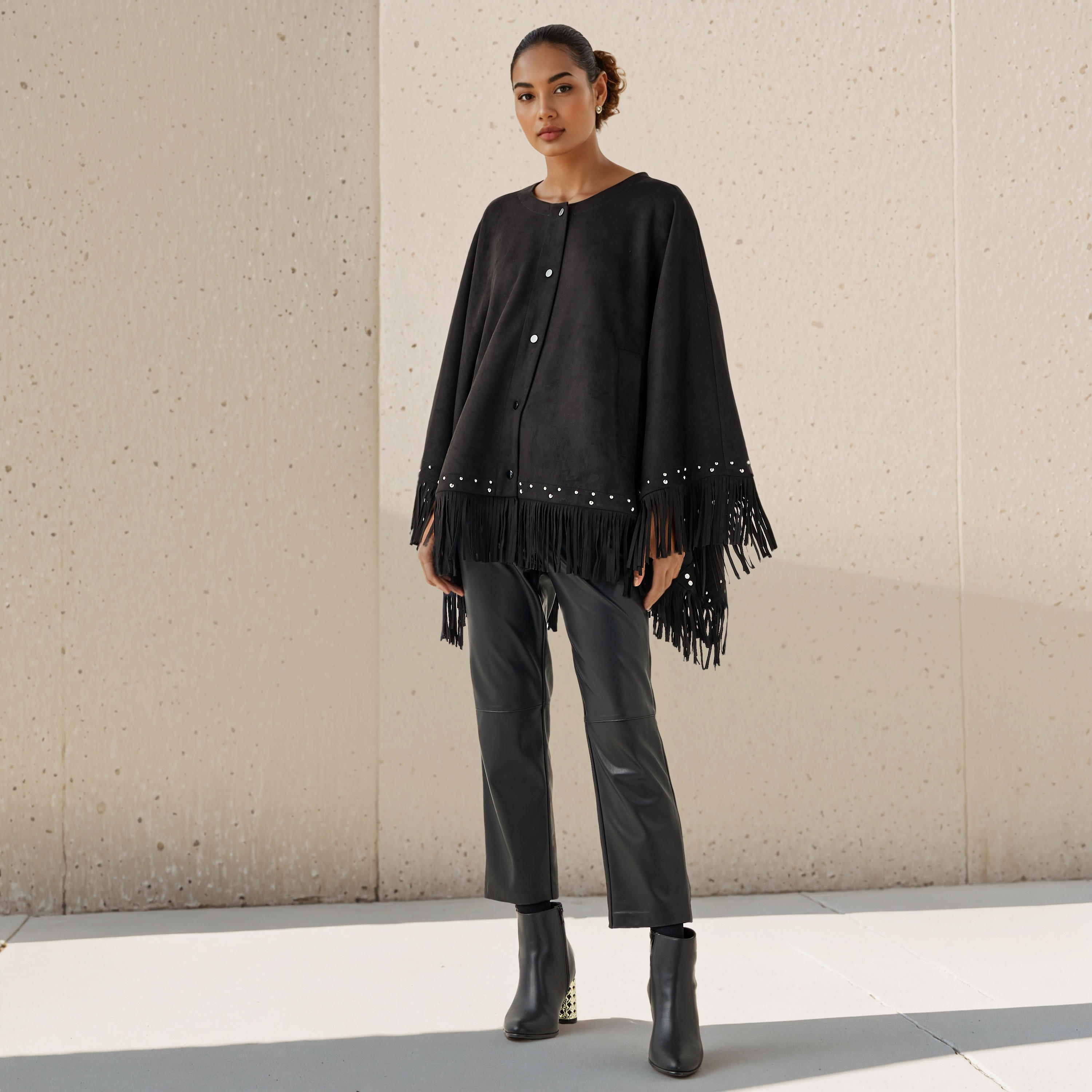 بونشو مزين بشراشيب من آيكونيك-women-winterwear-cardigansandjumpers-cardigans-image-4