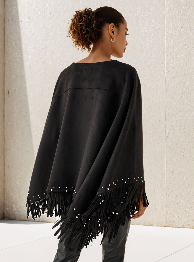 بونشو مزين بشراشيب من آيكونيك-women-winterwear-cardigansandjumpers-cardigans-image-3
