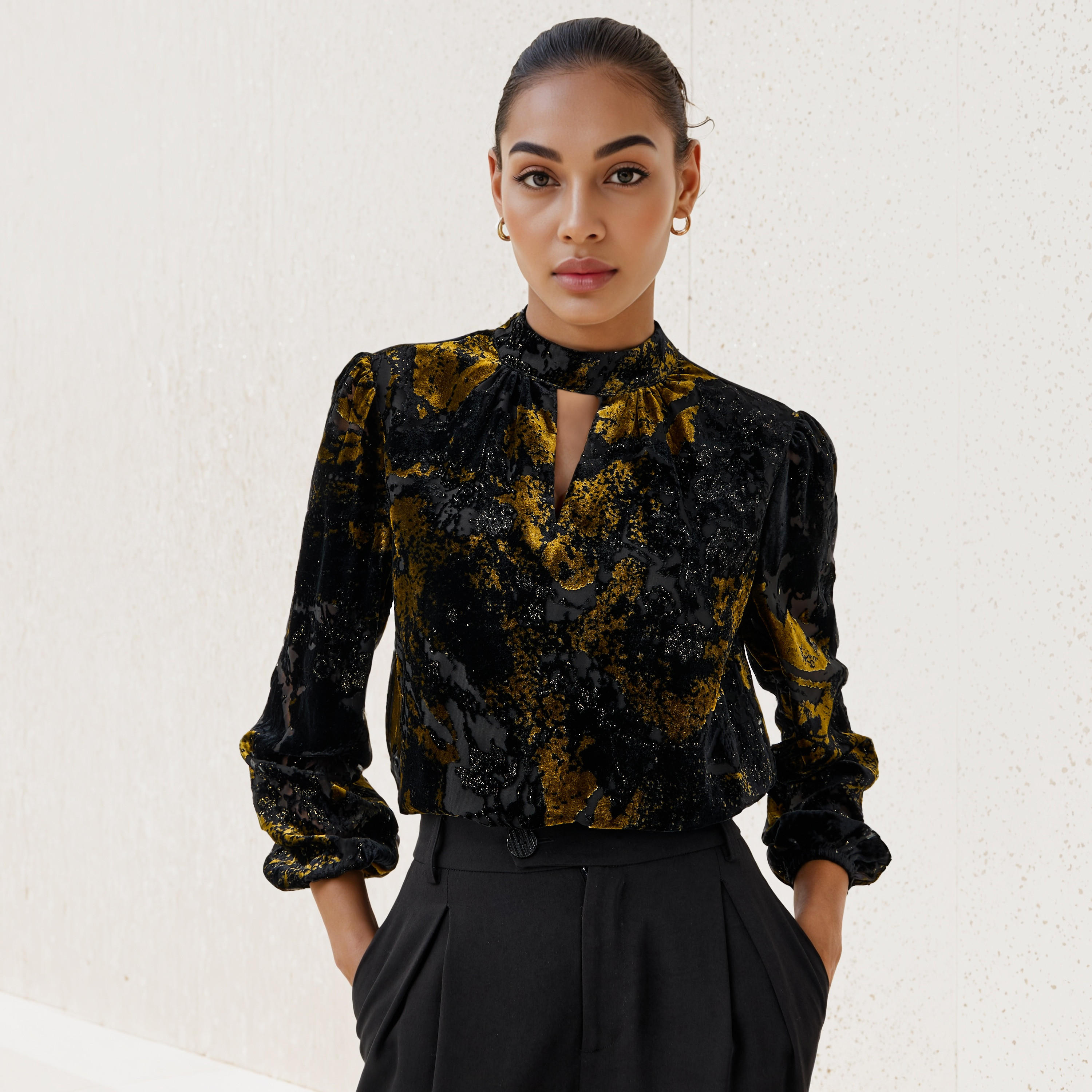 Iconic Burnout Detail Top with Keyhole Neck-women-clothing-shirtsandblouses-blouses-image-1