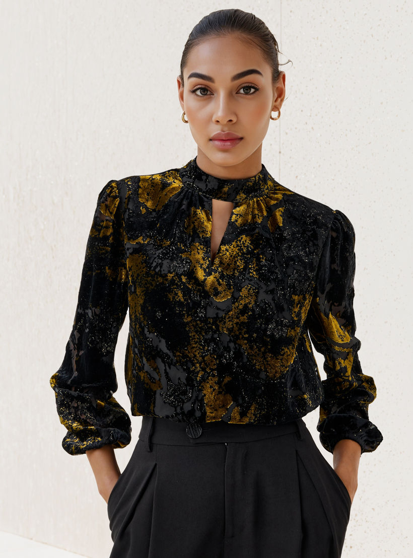 Iconic Burnout Detail Top with Keyhole Neck-women-clothing-shirtsandblouses-blouses-image-1