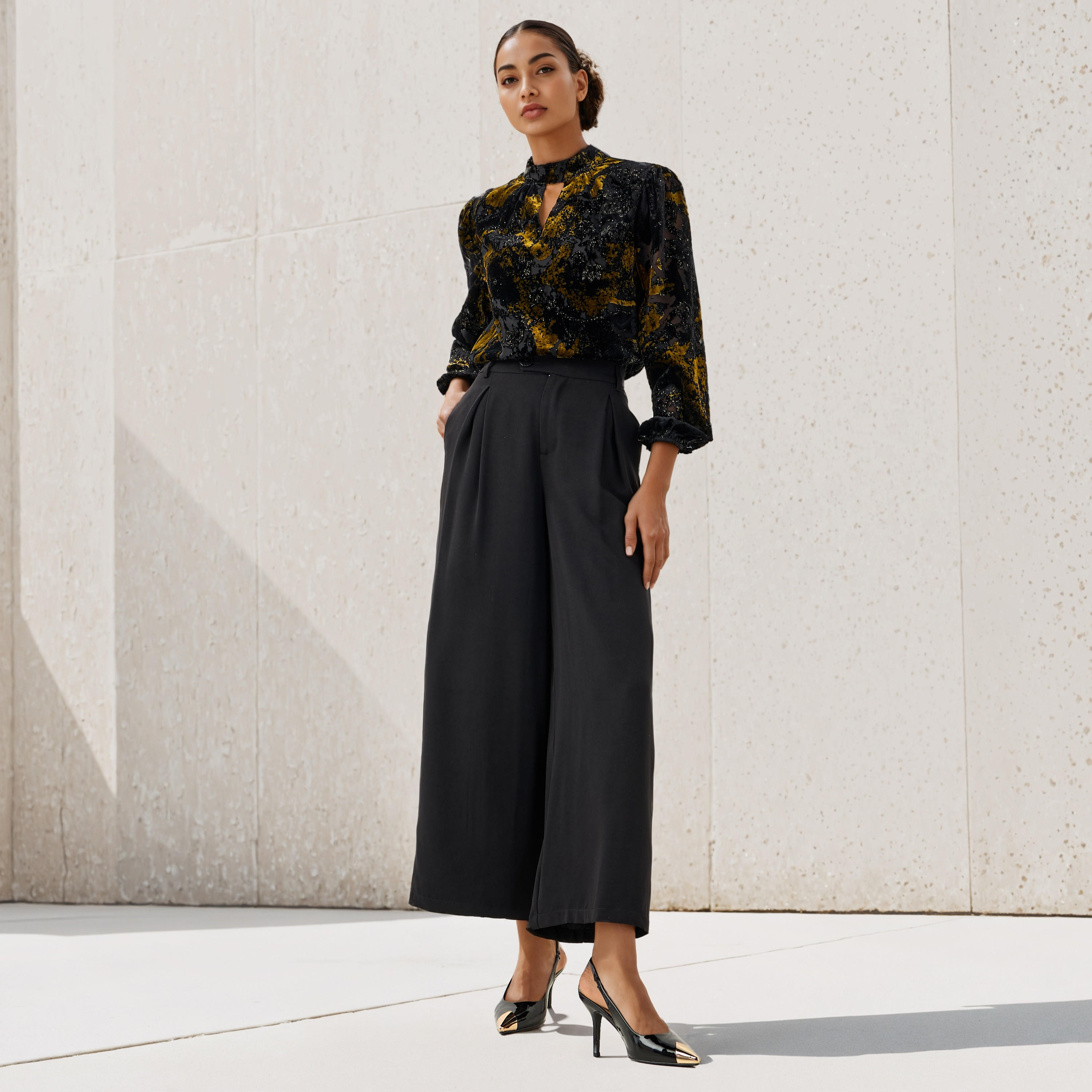 Iconic Burnout Detail Top with Keyhole Neck-women-clothing-shirtsandblouses-blouses-image-2