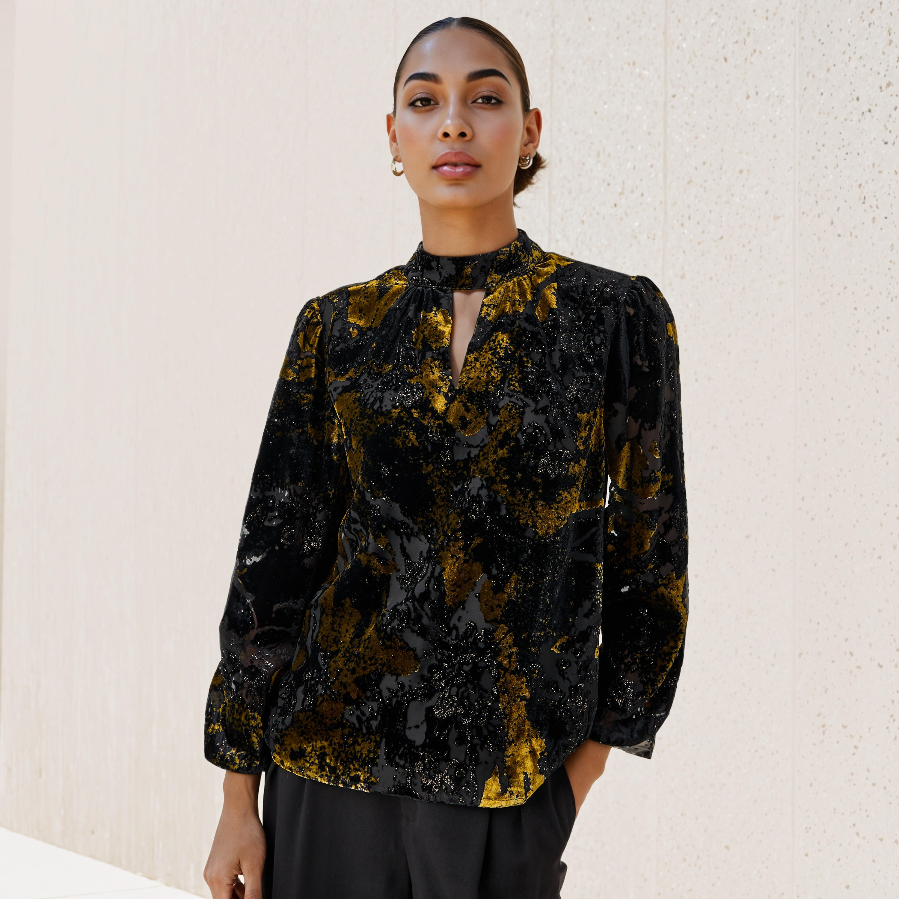 Iconic Burnout Detail Top with Keyhole Neck-women-clothing-shirtsandblouses-blouses-image-6