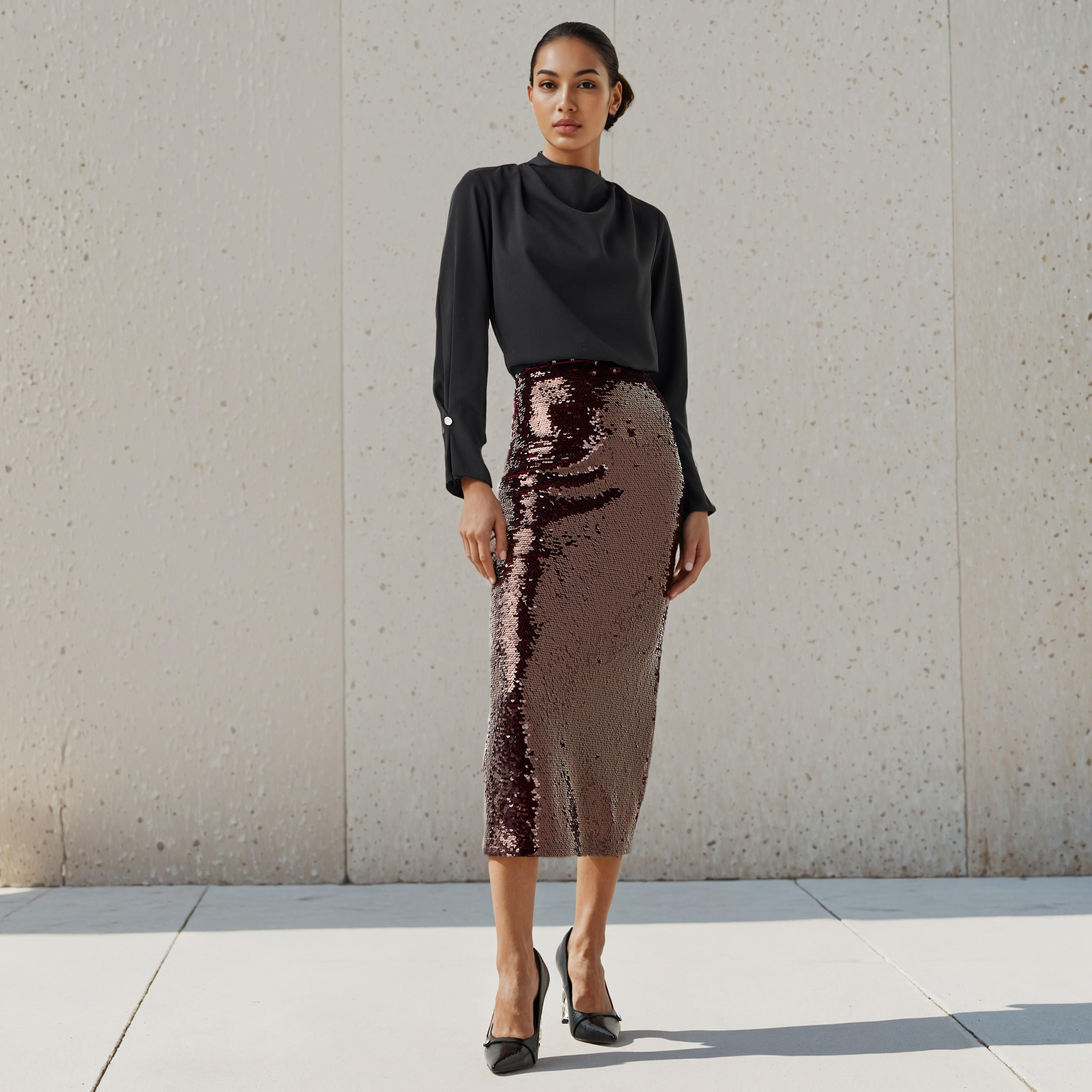 تنورة إيه لاين ميدي مزينة بالترتر من آيكونيك-women-clothing-bottoms-skirts-image-4
