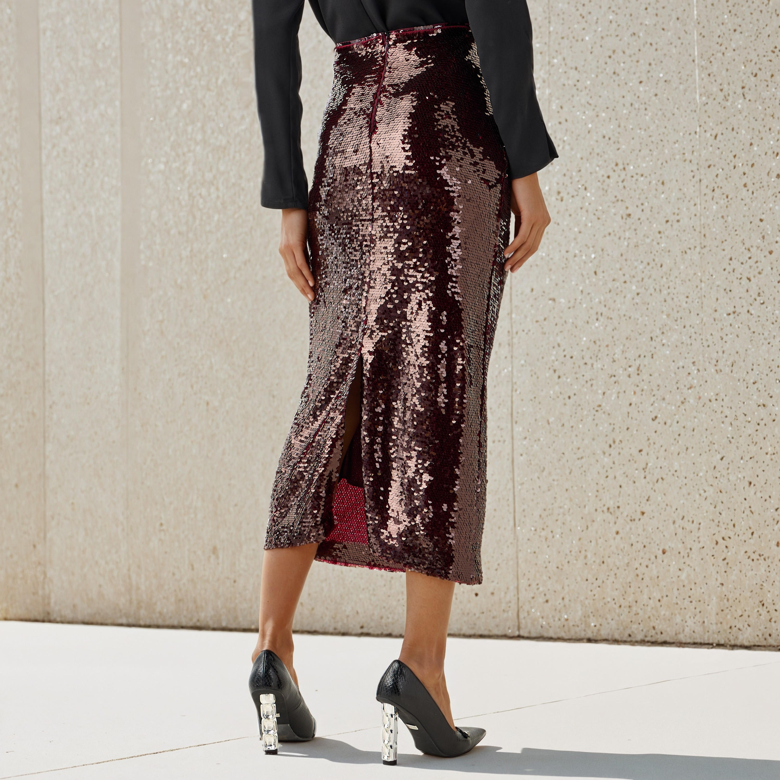 تنورة إيه لاين ميدي مزينة بالترتر من آيكونيك-women-clothing-bottoms-skirts-image-3