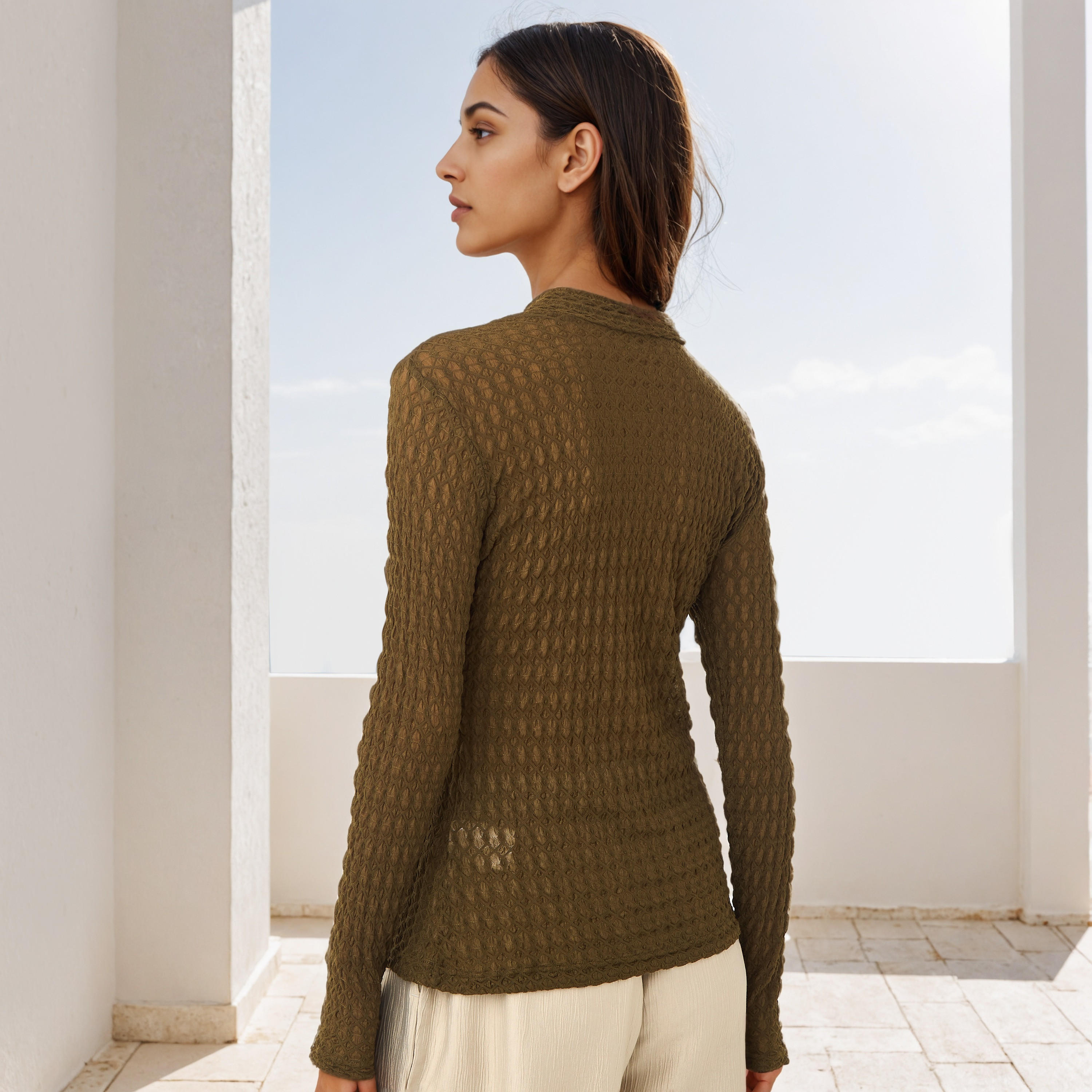 Iconic Textured High Neck Fitted Top-women-clothing-tshirts-image-6