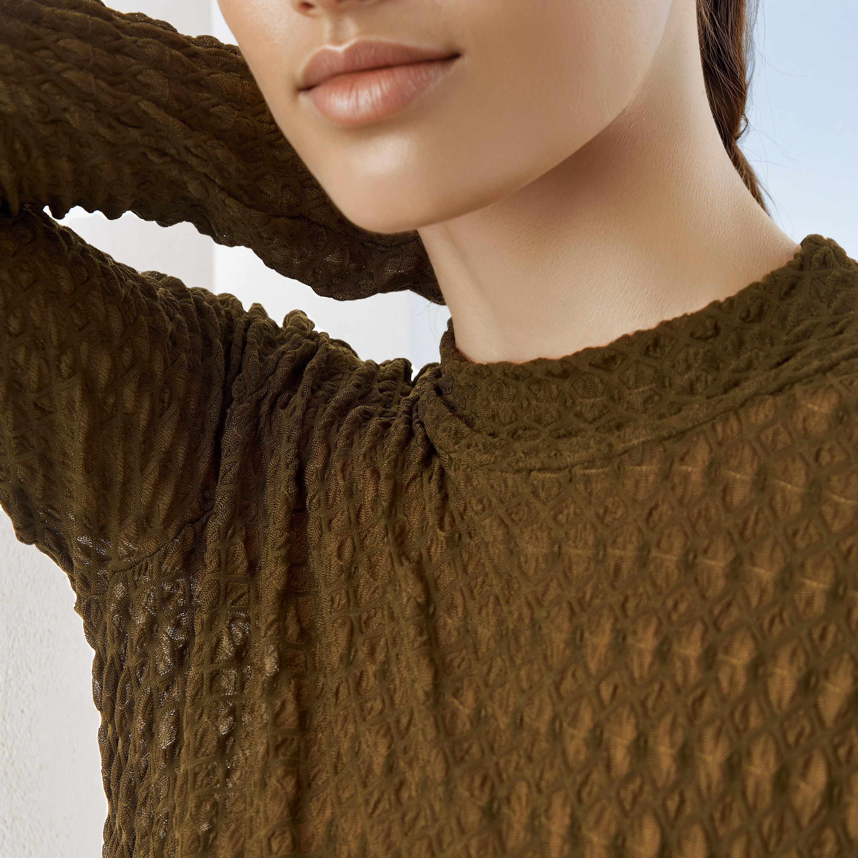 Iconic Textured High Neck Fitted Top-women-clothing-tshirts-image-3