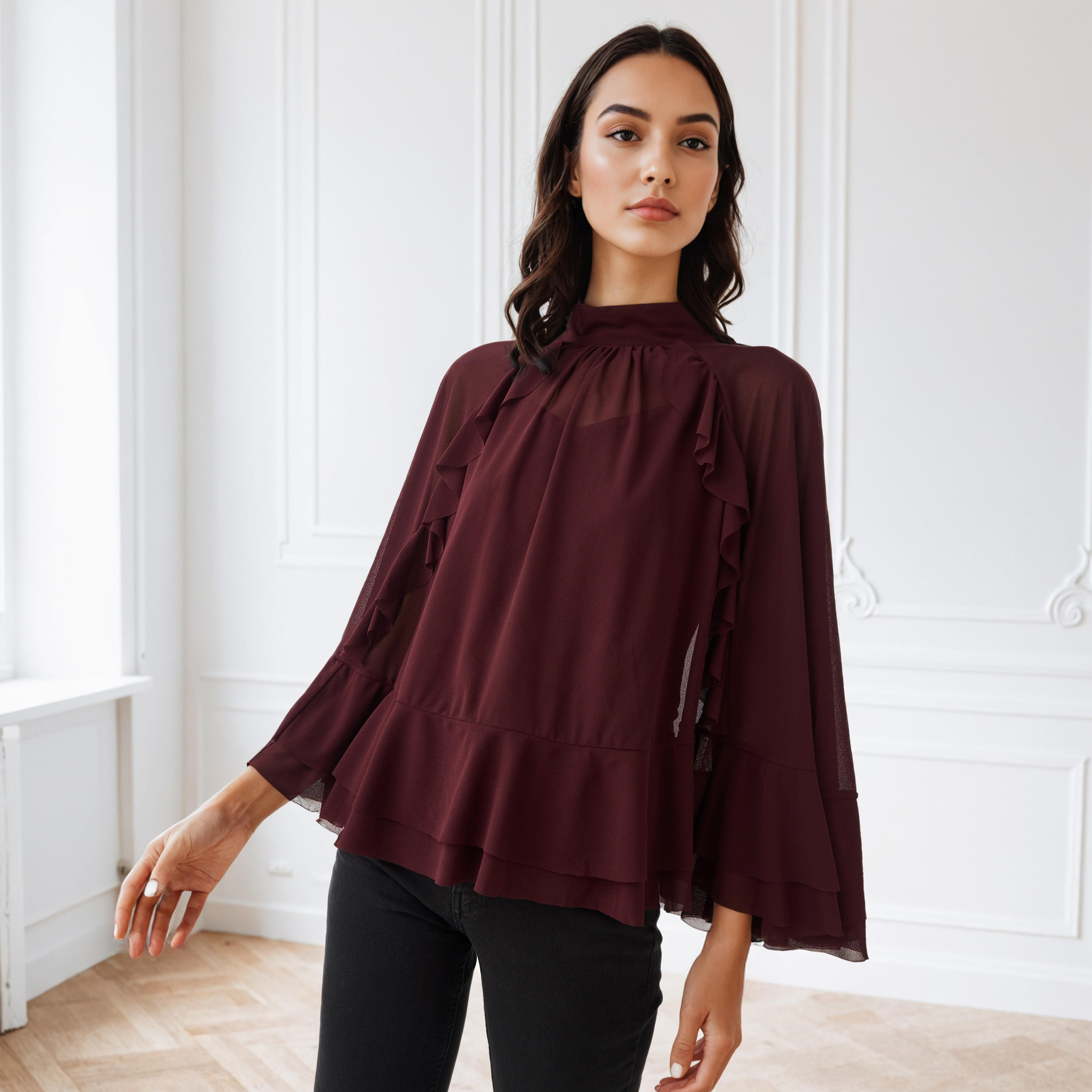 بلوزة كيب مزينة بكشكش من آيكونيك-women-clothing-shirtsandblouses-blouses-image-5