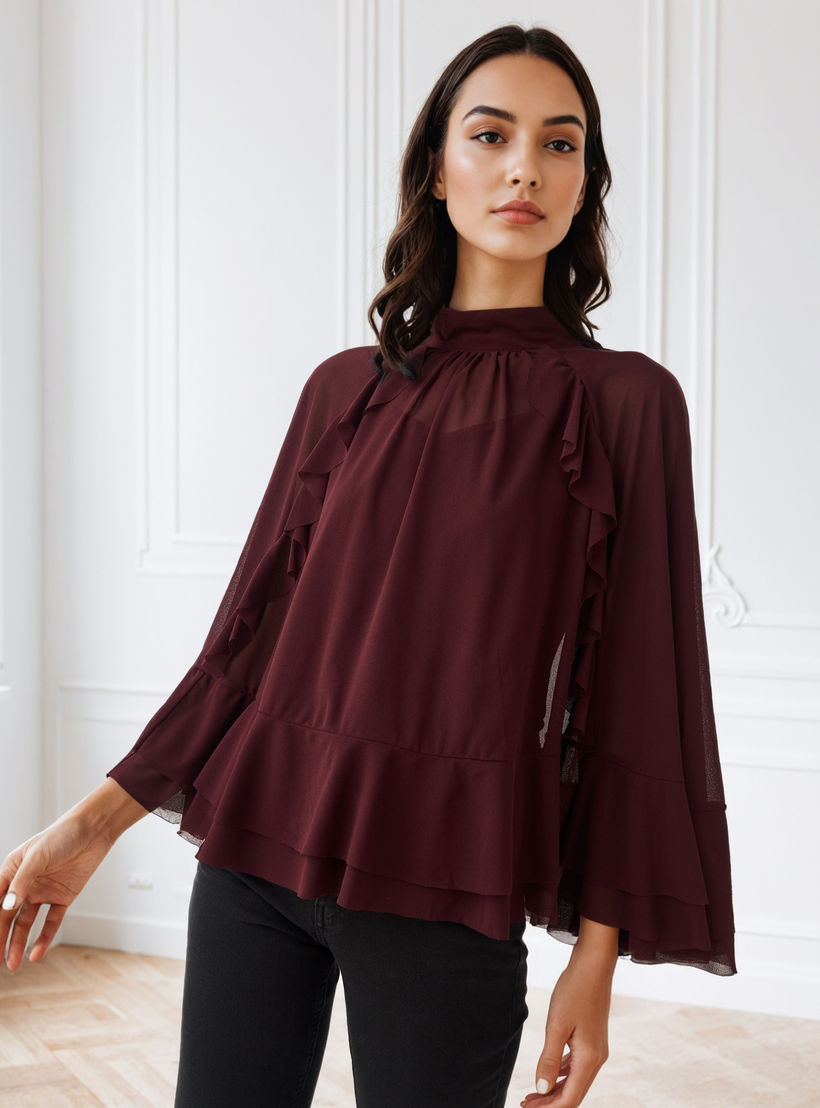 بلوزة كيب مزينة بكشكش من آيكونيك-women-clothing-shirtsandblouses-blouses-image-5