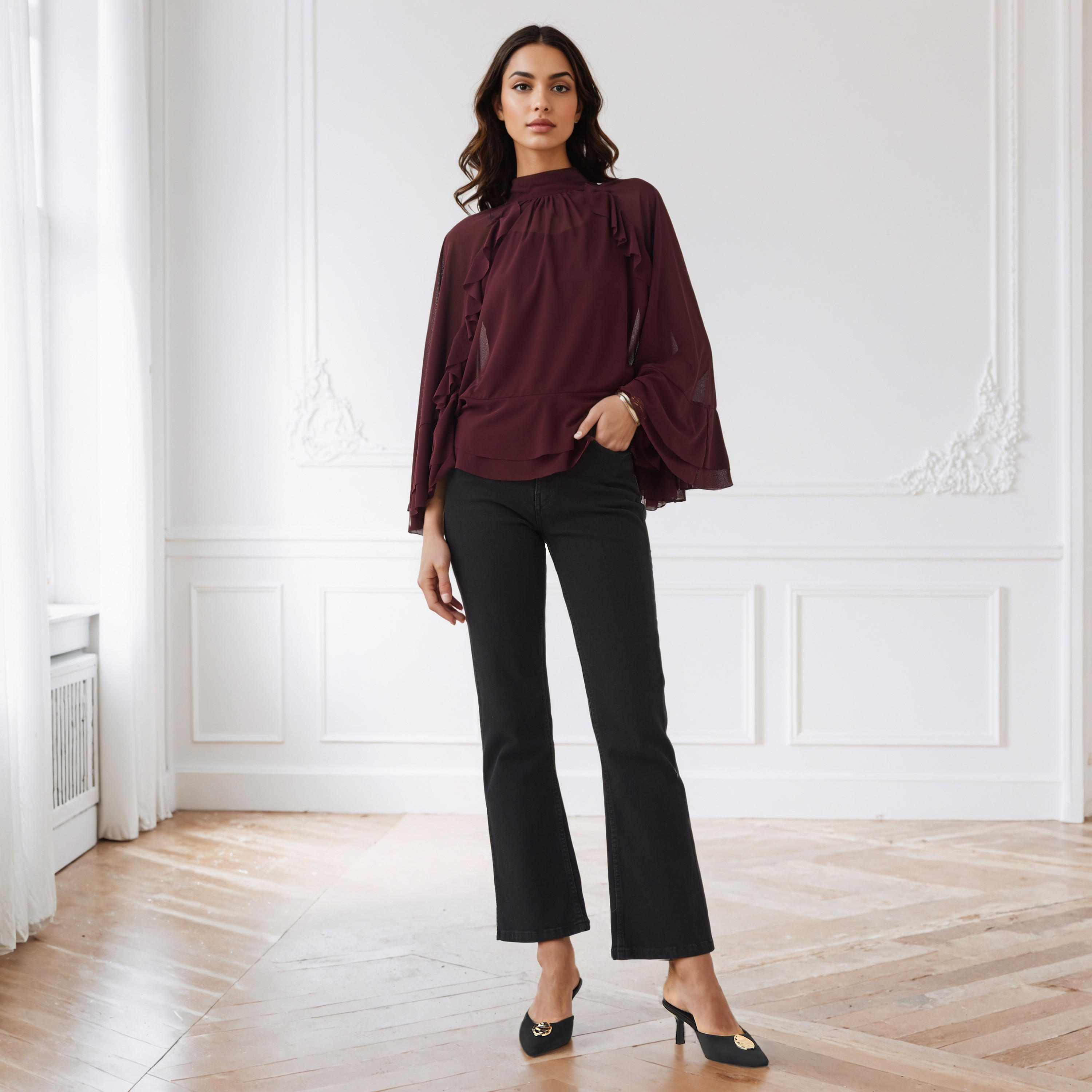 بلوزة كيب مزينة بكشكش من آيكونيك-women-clothing-shirtsandblouses-blouses-image-4