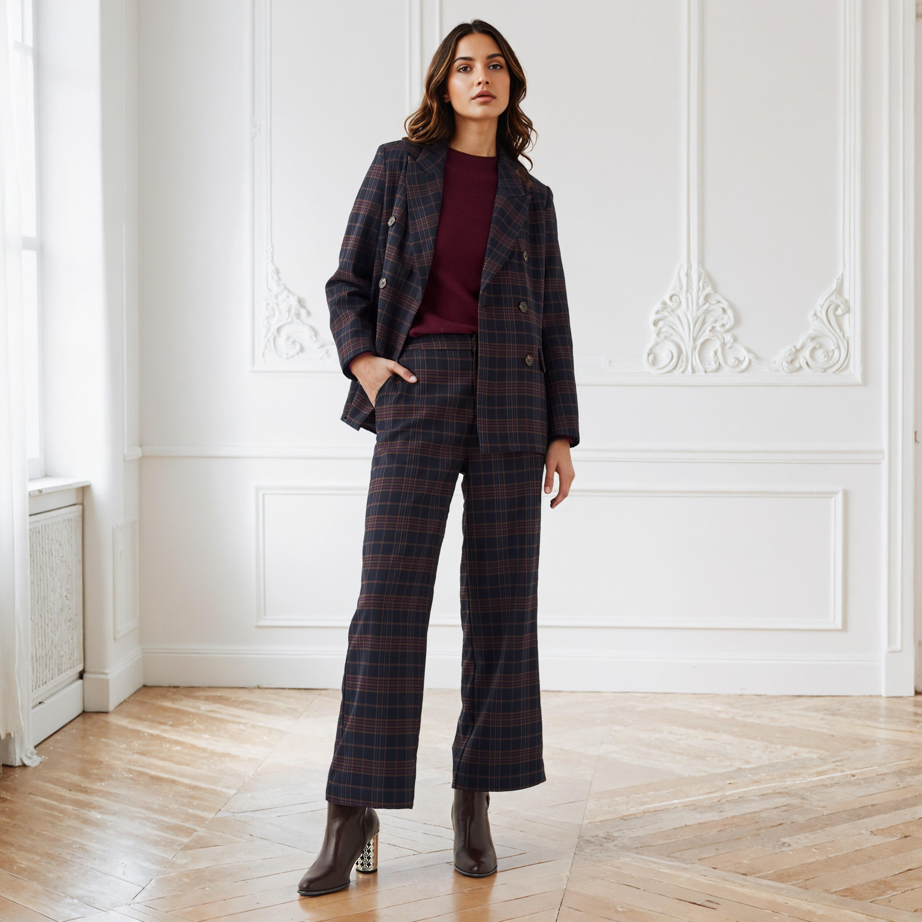 Iconic Checked Relaxed Fit Pants with Pockets-women-clothing-bottoms-trousers-image-2