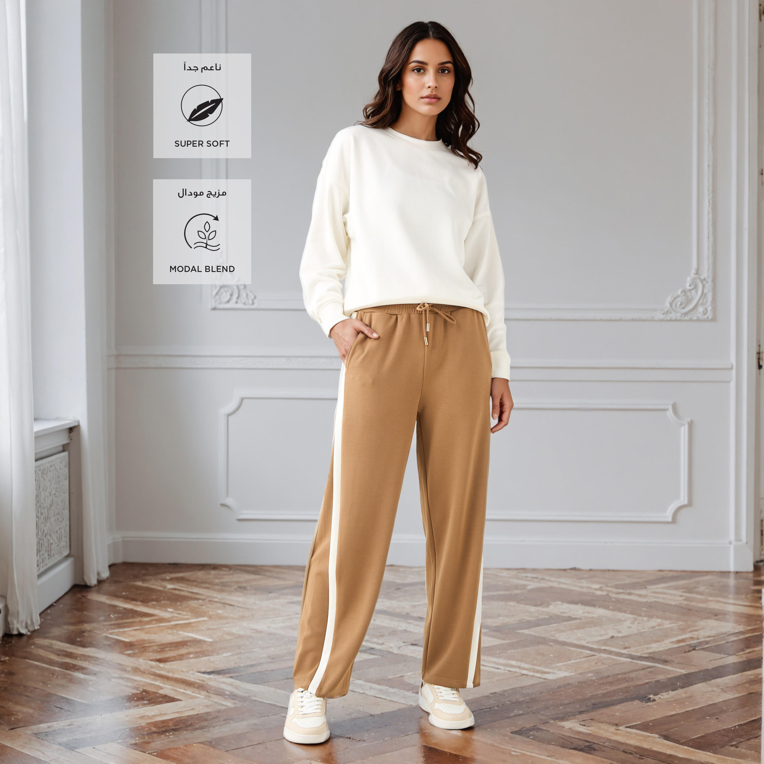 بنطلون بقصة مريحة وخصر مرن وزينة شريط من آيكونيك-women-clothing-bottoms-trousers-image-2