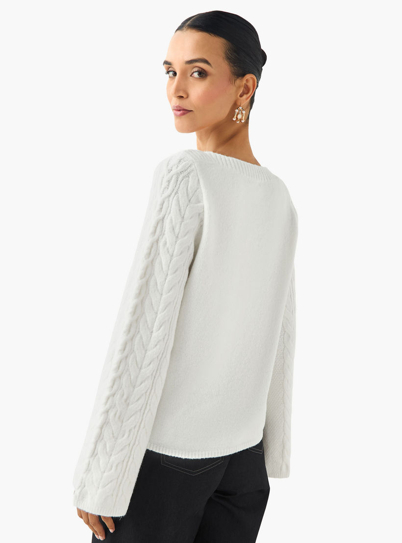 كنزة بياقة ضيقة وقصة عادية وحياكة كابل من آيكونيك-women-clothing-cardigansandjumpers-jumpers-image-3