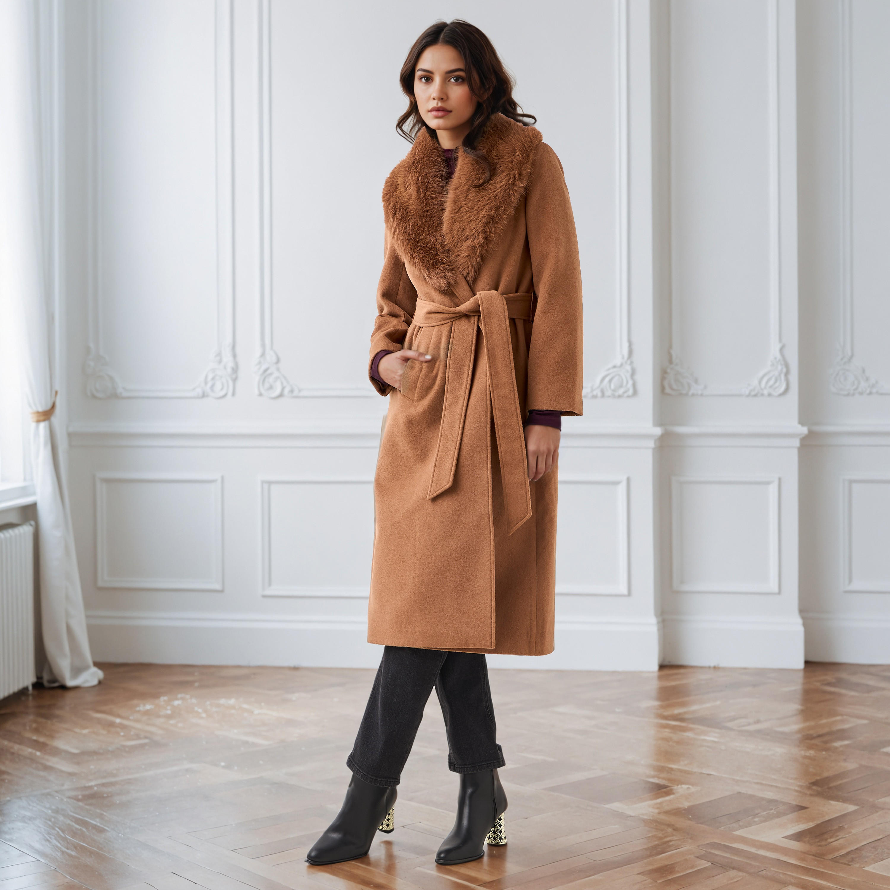 معطف ترنش عادي بياقة فرو صناعي قابلة للإزالة من آيكونيك-women-clothing-coatsandjackets-coats-image-1