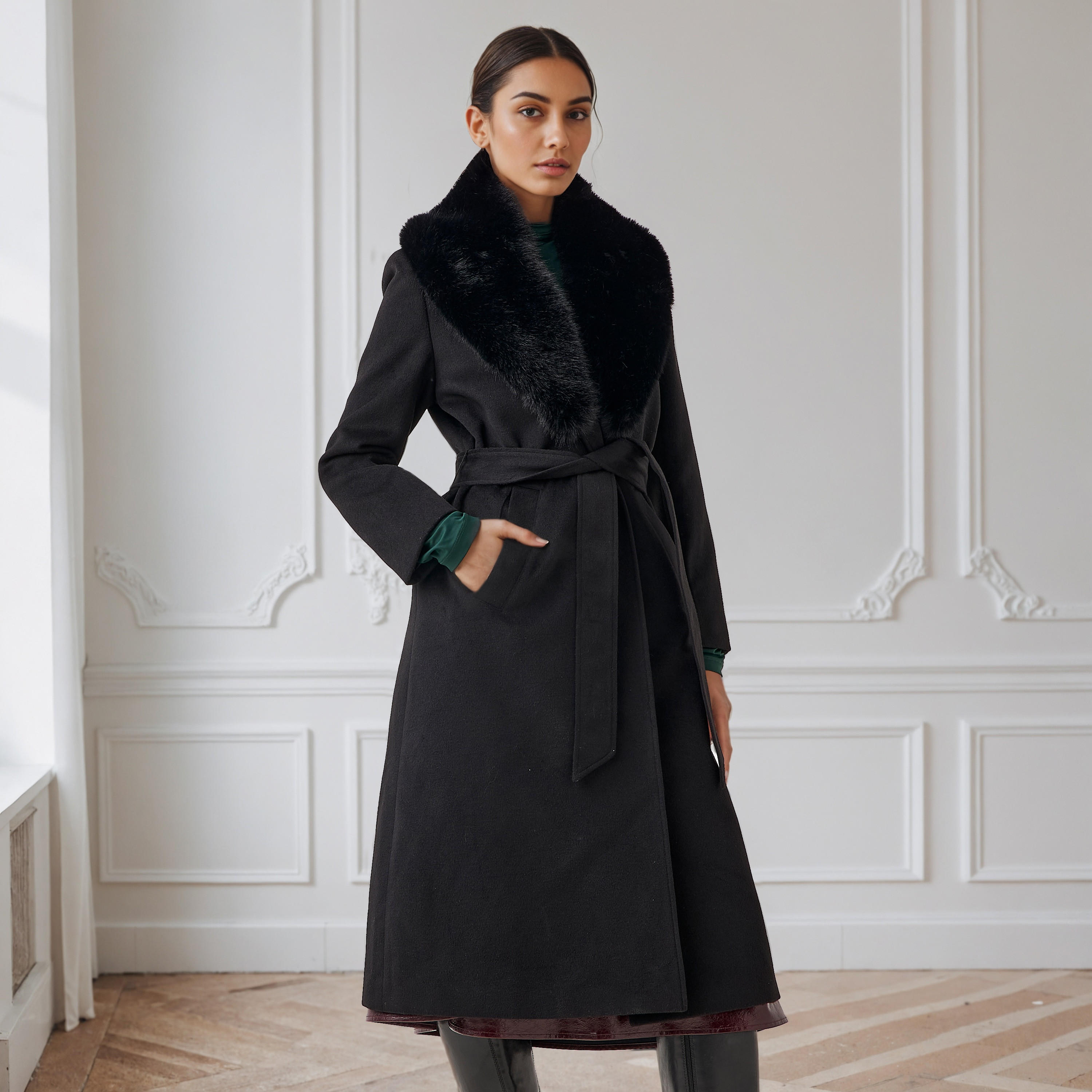 معطف ترنش عادي بياقة فرو صناعي قابلة للإزالة من آيكونيك-women-clothing-coatsandjackets-coats-image-1