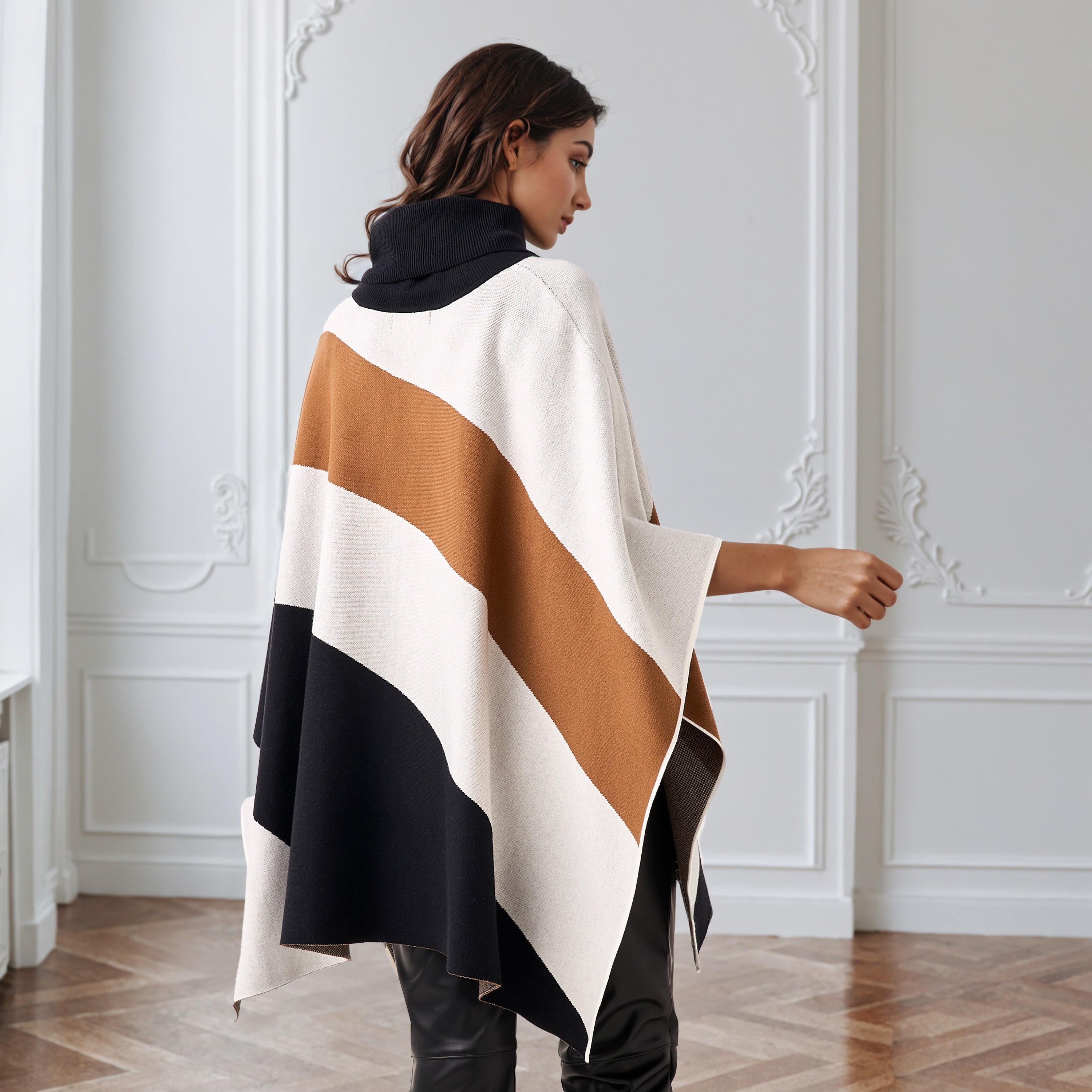 Iconic Colourblock High Neck Poncho-women-winterwear-cardigansandjumpers-cardigans-image-3