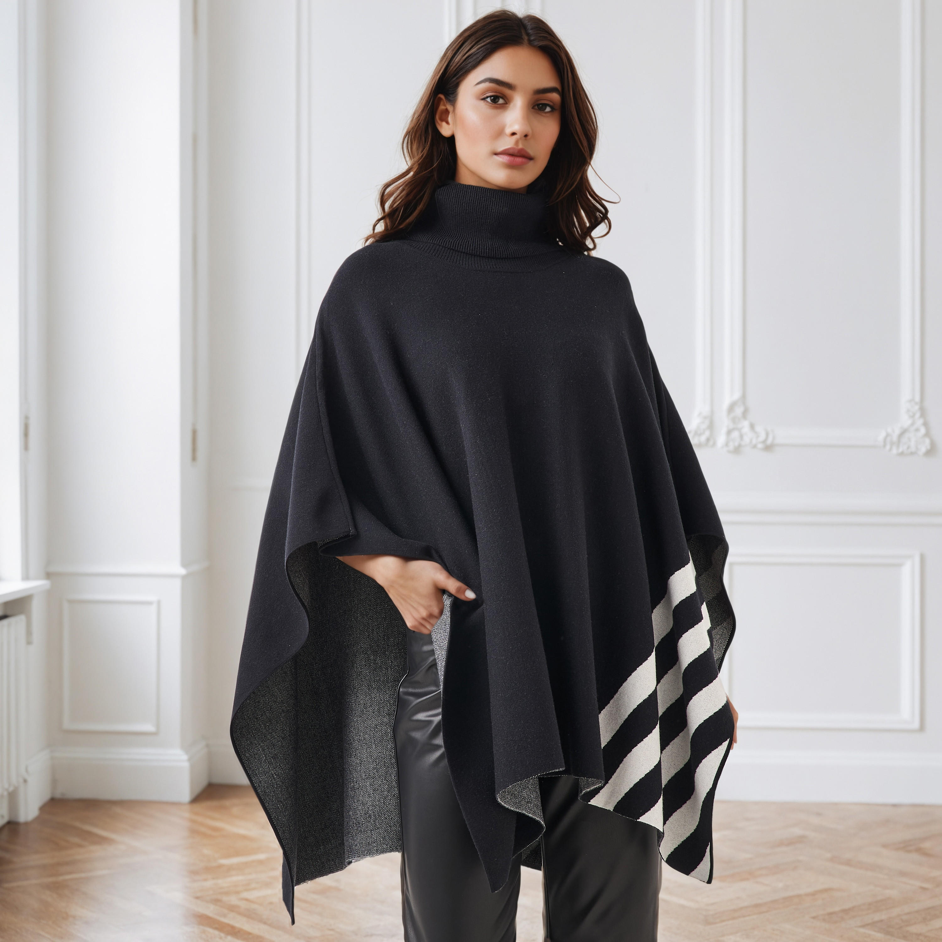 Iconic Colourblock High Neck Poncho-women-winterwear-cardigansandjumpers-cardigans-image-1