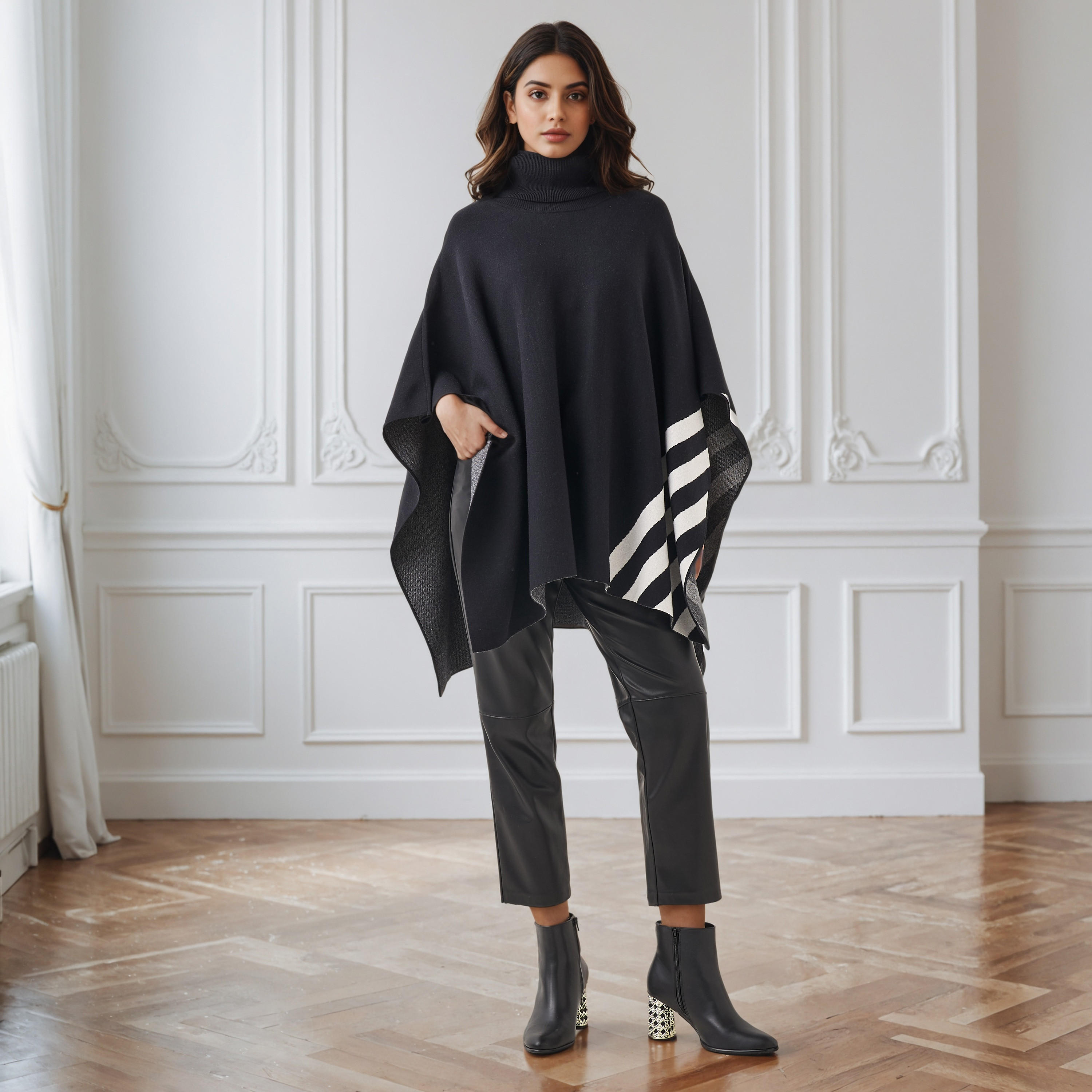 Iconic Colourblock High Neck Poncho-women-winterwear-cardigansandjumpers-cardigans-image-2